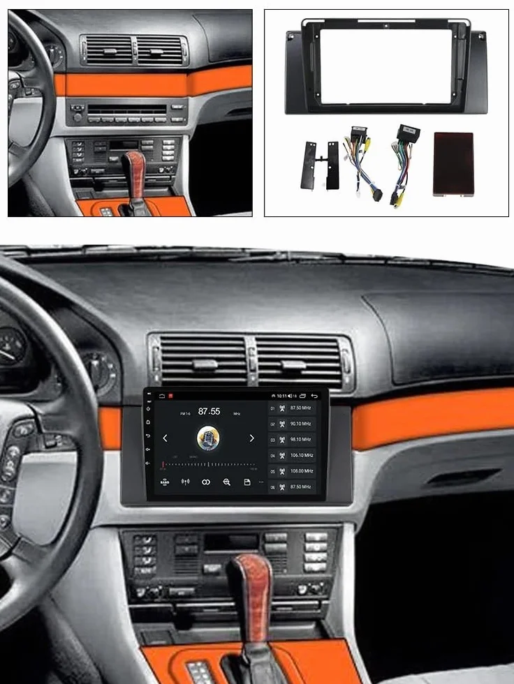 2Din 9" Panel radia samochodowego, rama, zestaw wykończeniowy deski rozdzielczej, rama GPS z kablem Canbus, pasuje do X5 E53 E39 Ramka do radia