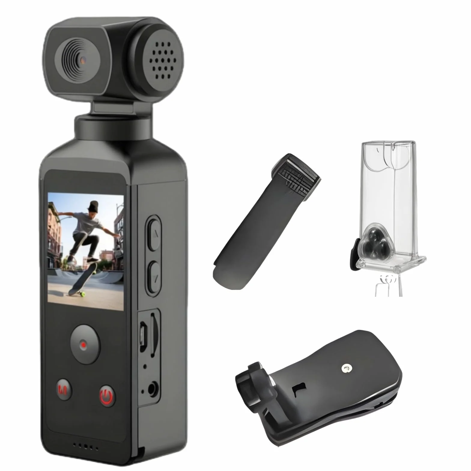 Kamera 4K Ultra High Definition 1080P, rozmiar kieszonkowy, obrotowy obiektyw 270°, przewód mikrofonowy o długości 36 m, wodoodporna obudowa, kamera sportowa do motocykla, 11,7 x 3,4 x 2,6 cm