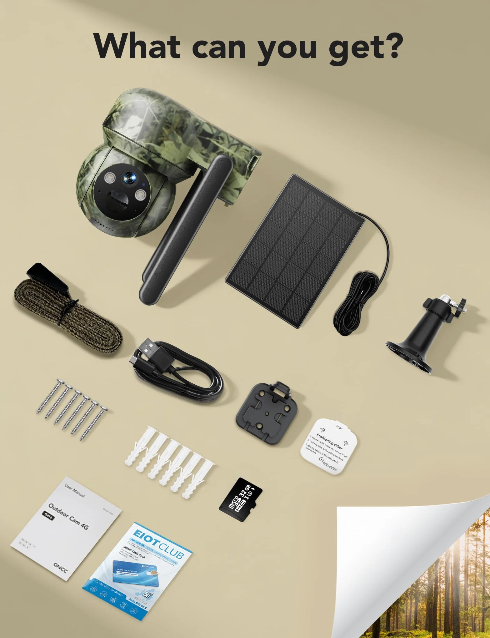 GNCC 4G LTE kamera do obserwacji zwierząt z kartą SIM i kartą SD o pojemności 32 GB, 2K kamera solarna z aplikacją do transmisji na telefon z czujnikiem ruchu, widoczność w nocy, 300 MB bezpłatnych