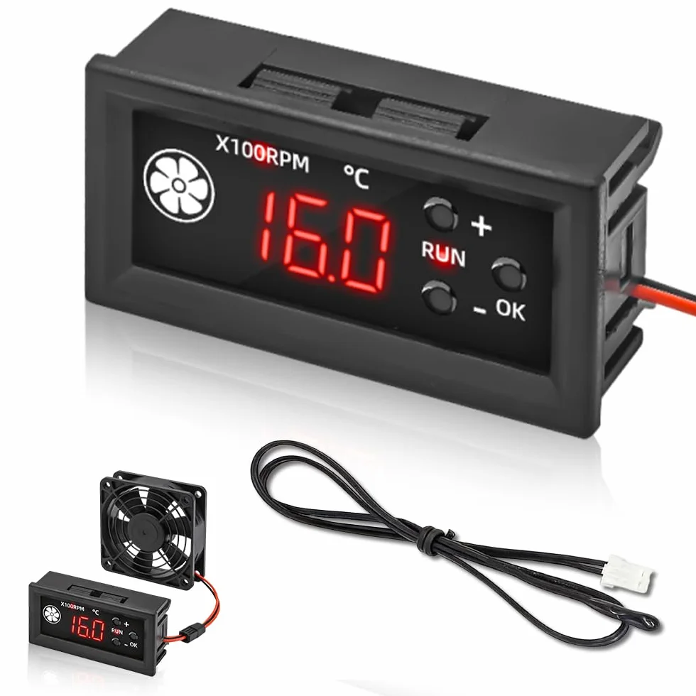DC 12 V 4-przewodowy regulator prędkości wentylatora, regulator temperatury wentylatora z cyfrowym wyświetlaczem prędkości obrotowej i temperatury, obsługuje 3 A PWM 25 kHz, sterowanie wentylatorem z