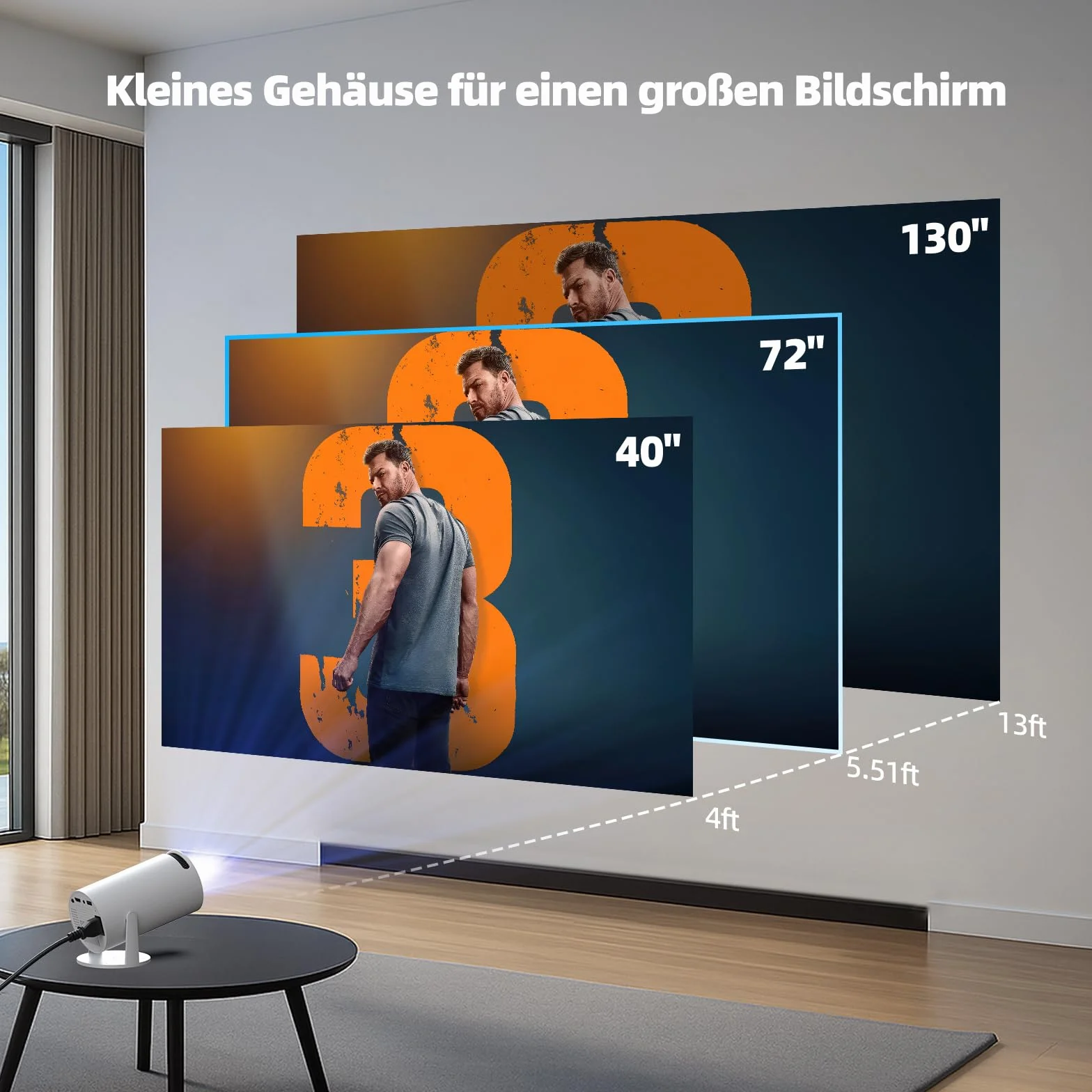 Mini projektor 4K z WiFi6 i BT5.0, Android 11.0, przenośny projektor z obrotem o 220°, automatyczna korekcja trapezowa, inteligentny projektor kina domowego do iPhone'a/PC/Switch