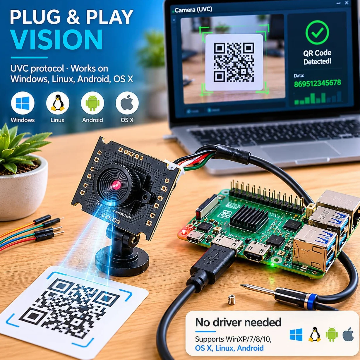 Moduł Kamery Interfejs HD USB HBV W202012HD dla WinXP/Win7/Win8/Win10/OS X/Linux/Android