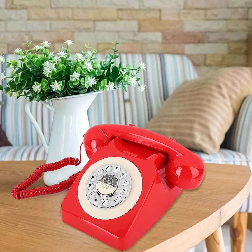 Semme Telefon w Stylu Retro w Stylu Vintage Zabytkowy Telefon Stacjonarny z głośnością Mechaniczny Miedziany Dzwonek Funkcja Ponownego Wybierania Biurkowy ABS do Domowego Biura Wystrój Hotelu