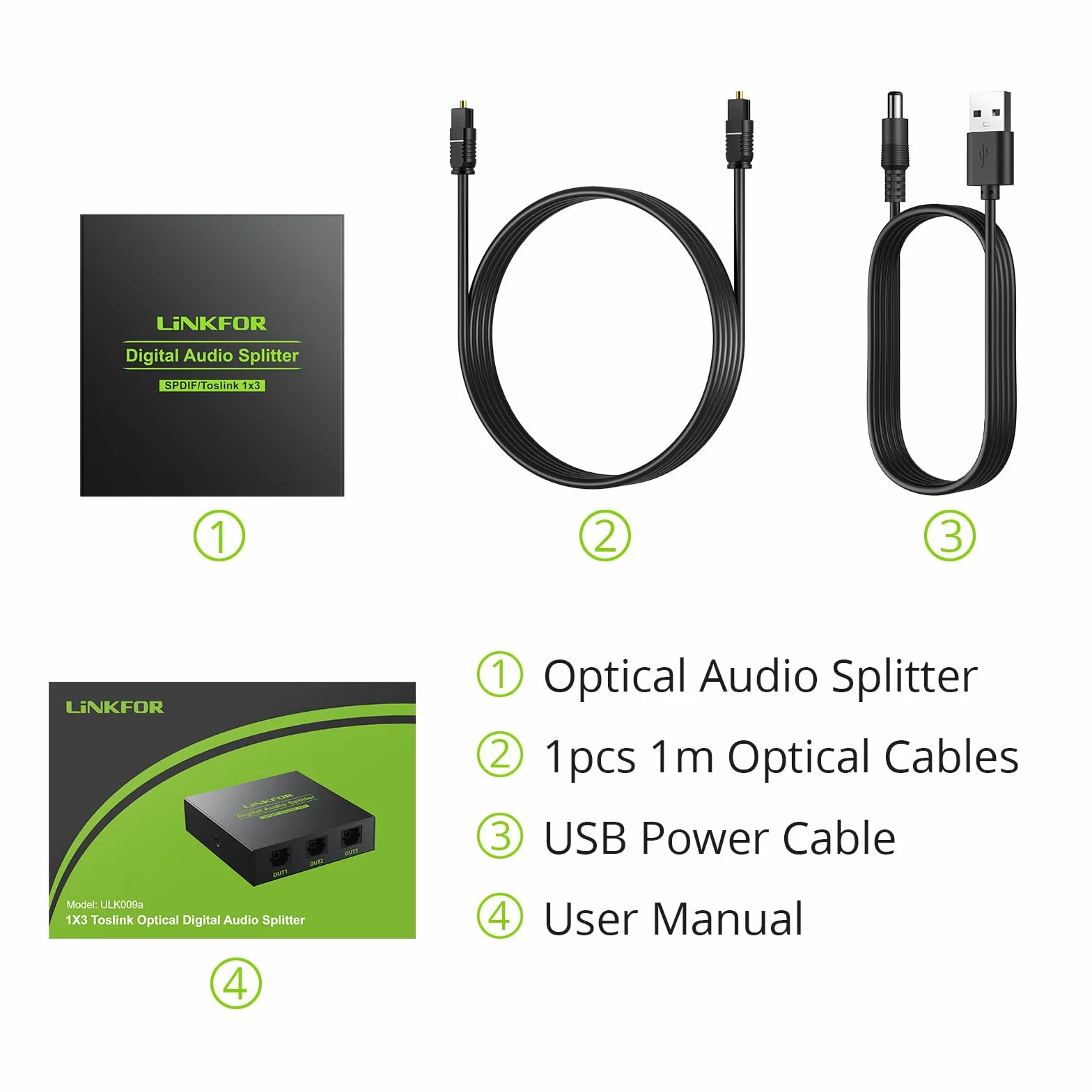 LiNKFOR Optyczny rozdzielacz audio 1x3 SPDIF Toslink rozdzielacz optyczny stop aluminium 1 IN 3 OUT obsługuje LPCM 2.0 DTS dla Dolby-AC3 kompatybilny z PS3 DVD HDTV STB