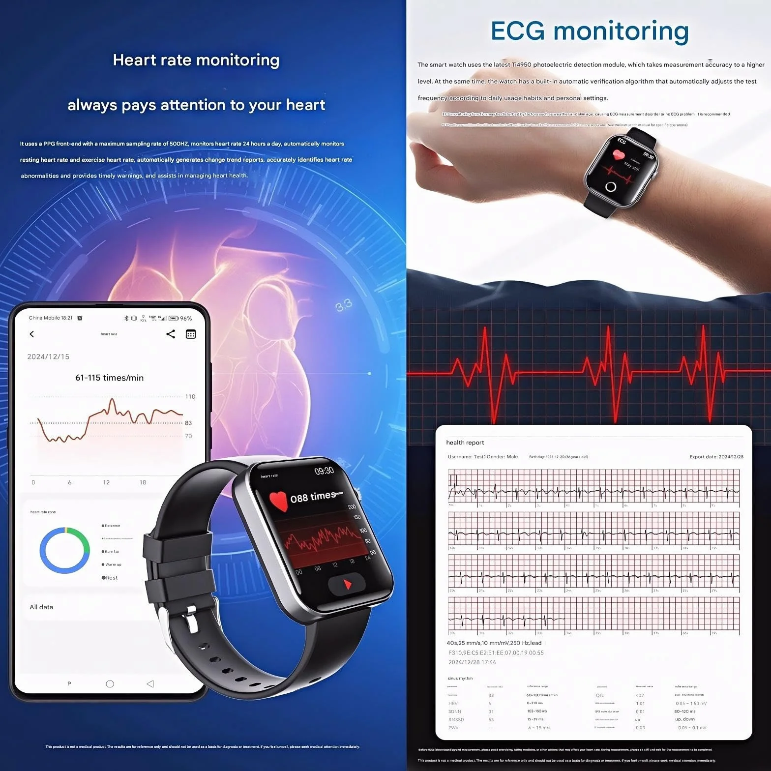 Zdrowy inteligentny zegarek do zarządzania, ekran HD 5,3 cm (2,1 cala), z EKG, BMI, HRV, inne monitorowanie danych. Zegarek z wykrywaniem upadku i One-Touch SOS, 133 tryby sportowe, dla świadomych