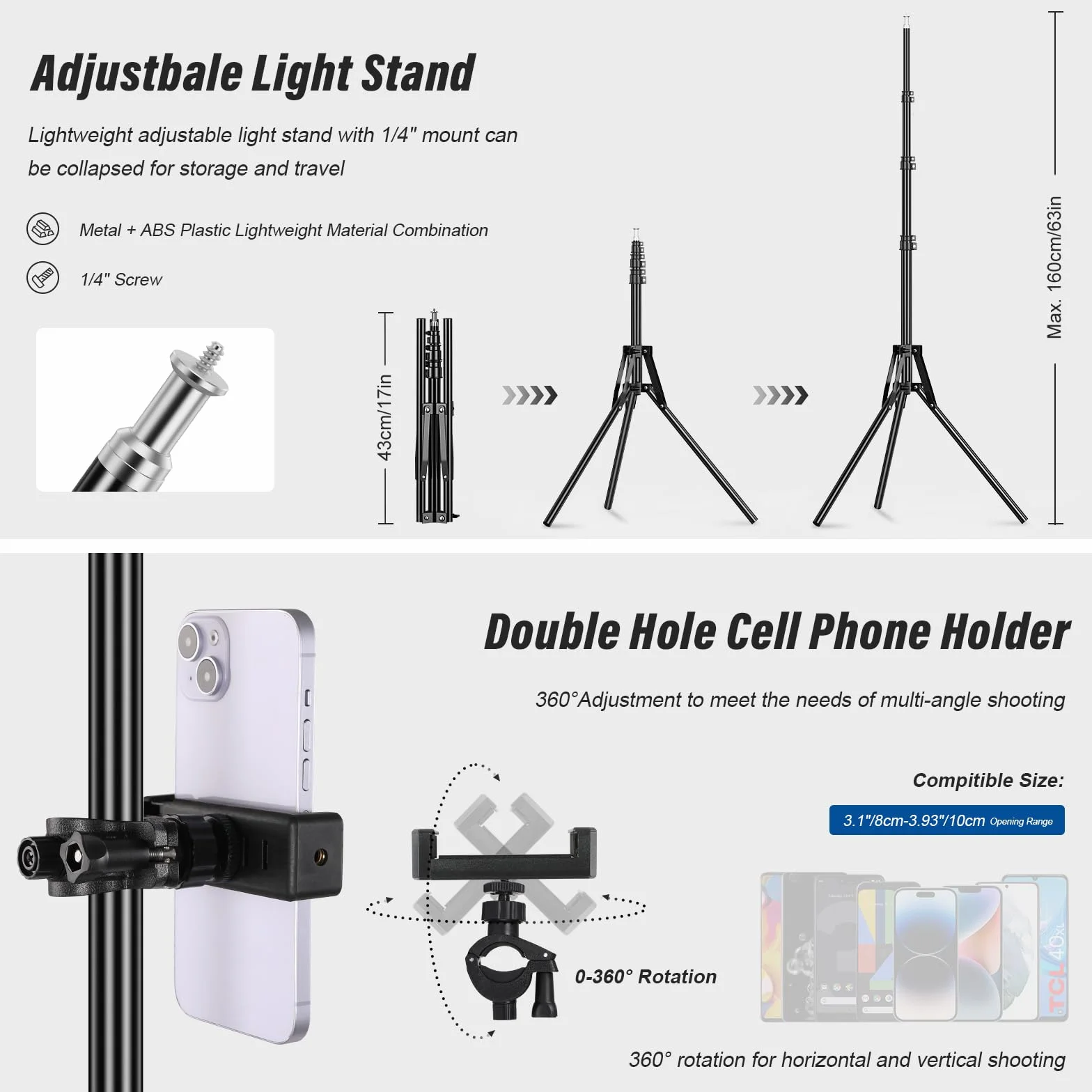Zestaw dwóch paneli LED do oświetlenia wideo Soonpho z bramą szopową, możliwość ściemniania 2500-6500K, 20W, do fotografii, oświetlenie studyjne z statywem i uchwytem na telefon do wideo, YouTube
