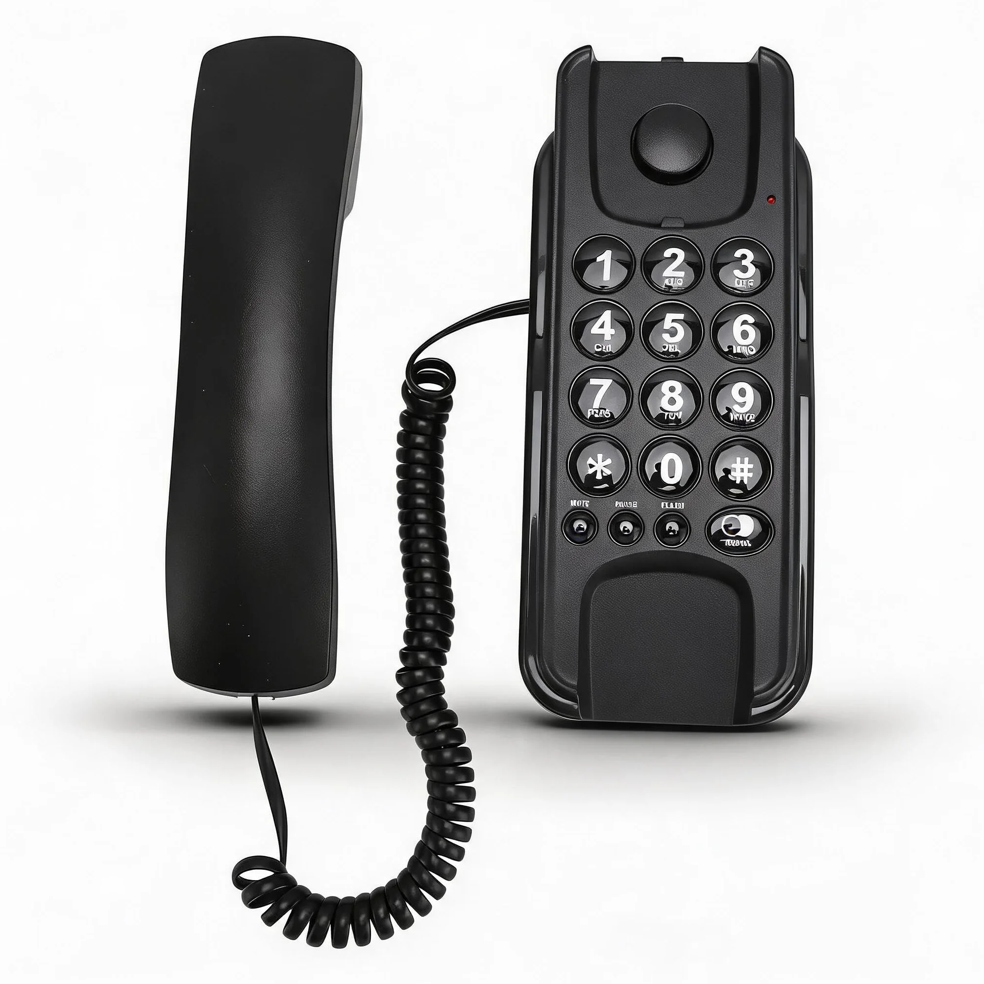 Annadue Telefon ścienny do biur hotelowych, przewodowy, z regulacją głośności, sygnałem dzwonka i ponownym wybieraniem (czarny)