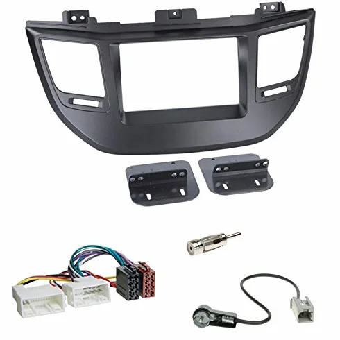 Zestaw do montażu: Radio samochodowe podwójne DIN 2-DIN ramka radiowa uchwyt czarny + ISO kabel przyłączeniowy do radia adapter radiowy + adapter antenowy do Hyundai Tucson TL od 07/2015