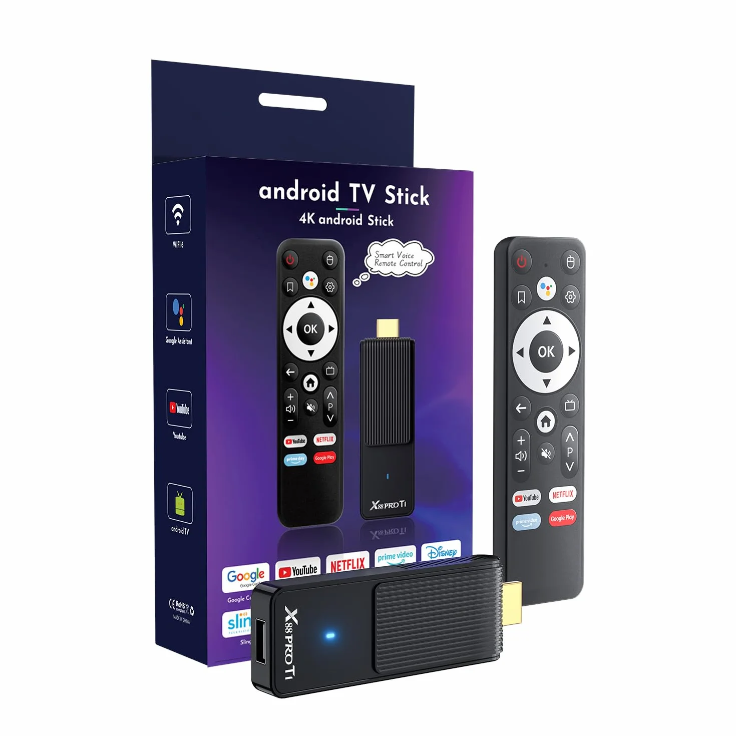 GREVA Android TV Stick 4K Ultra HD - urządzenie do streamingu, 2025 Najnowszy Android 14.0 TV Stick Box 2 GB 16 GB HDR/AV1/WiFi 2,4G/5G/BT 5.0, inteligentny odtwarzacz multimedialny z asystentem i