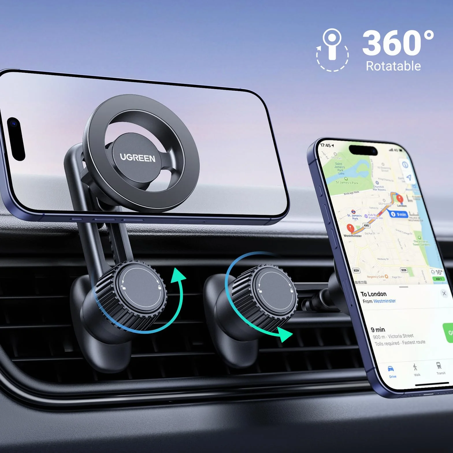 UGREEN Uchwyt Samochodowy do Telefonu kompatybilny z MagSafe Magnetyczny Uchwyt do Telefonu na Kratkę Wentylacyjną w Samochodzie kompatybilny z etui MagSafe iPhone 15 14 13 12 Pro Max Plus Mini