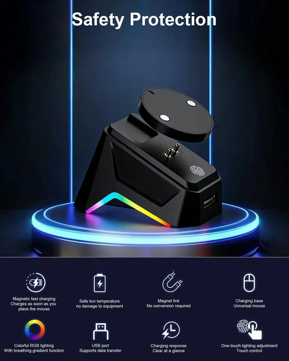Wireless Magnetic Charging Station for Logitech Mouse G502 / G502 Hero, G703 (Hero) G903 (Hero), G403, G Pro Wireless 1/2, G Prox Superlight 1/2, charging base System with anti-slip and LED