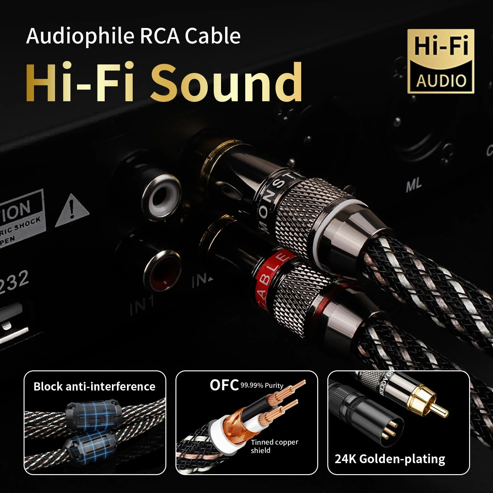 Kabel audio HiFi 2 RCA męski na 2 XLR męski z plecionym nylonowym przewodem Audiophile 4N Rdzeń z miedzi beztlenowej (3 m)