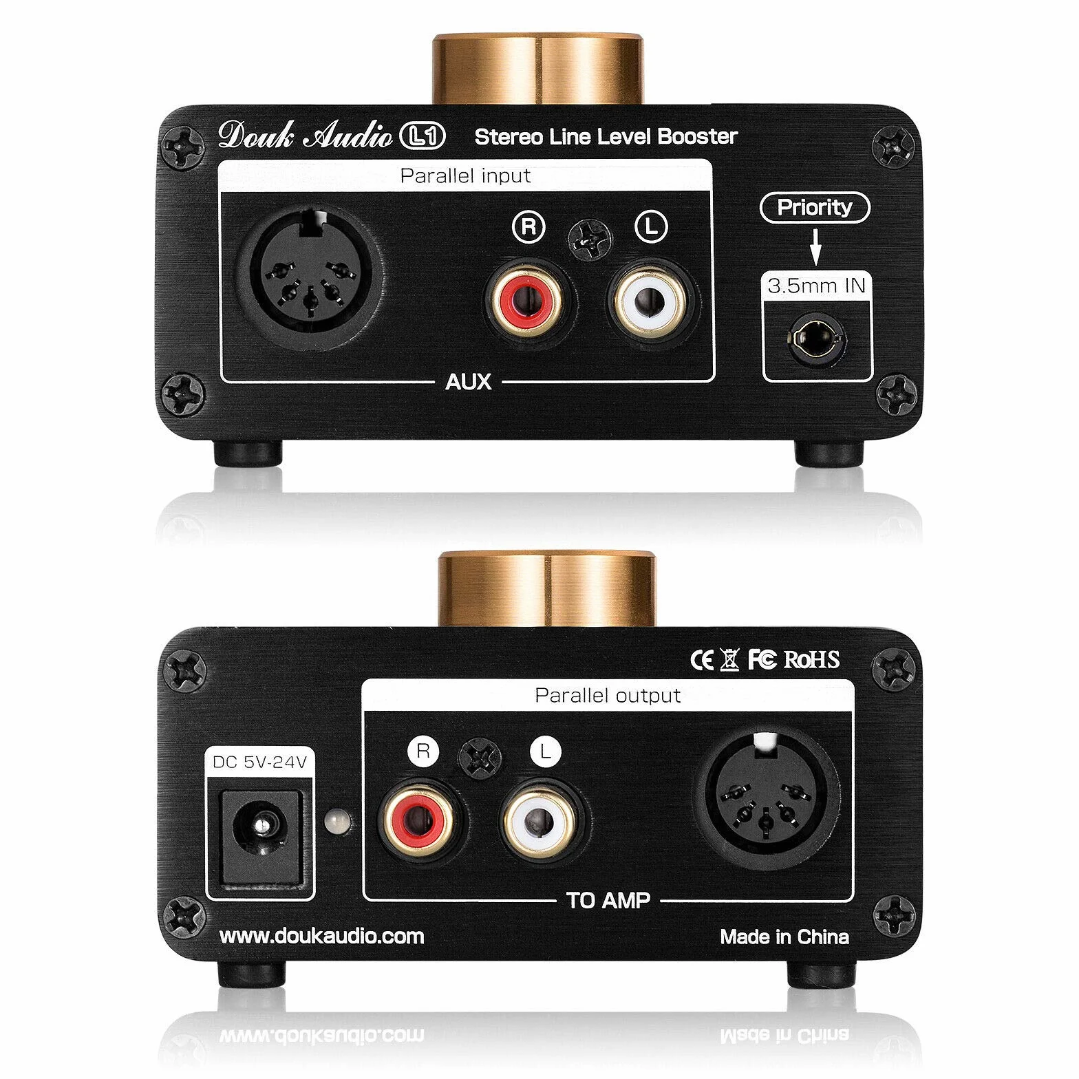 Mini wzmacniacz liniowy stereo boost preamplifier audio dla MP3, iPod, iPad, iPhone, wzmocnienie 20dB + regulator głośności