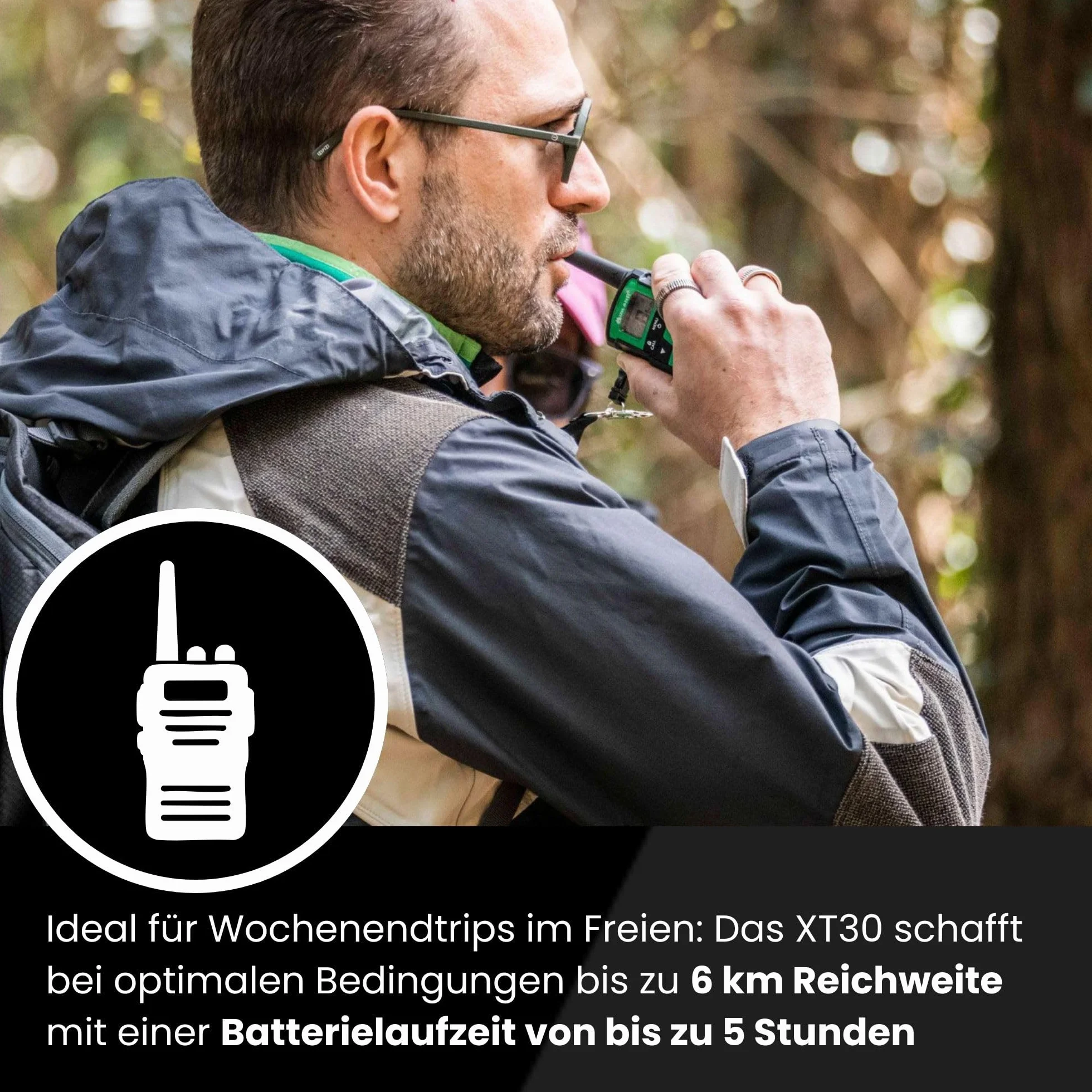 Midland XT30 PRO Doble, Walkie Talkie Profesional de Carga Rápida, 16 Canales PMR446 y Canal RRM, 38 Tonos CTCSS, Resistente a Salpicaduras, Recargable USB, Alcance de 6 Km, Verde/Negro, 2 Unidades