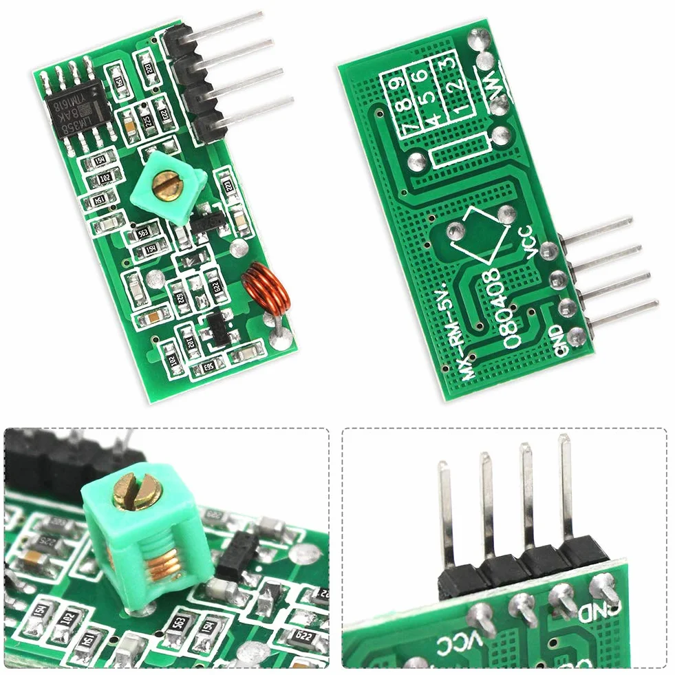 3-częściowy zestaw 433 MHz RF bezprzewodowy moduł nadajnika i odbiornika + RF 433 MHz miedziany zestaw anteny sprężynowej, wysokiej częstotliwości super regeneracyjny moduł nadajnika do alarmu włamywacza Arduino