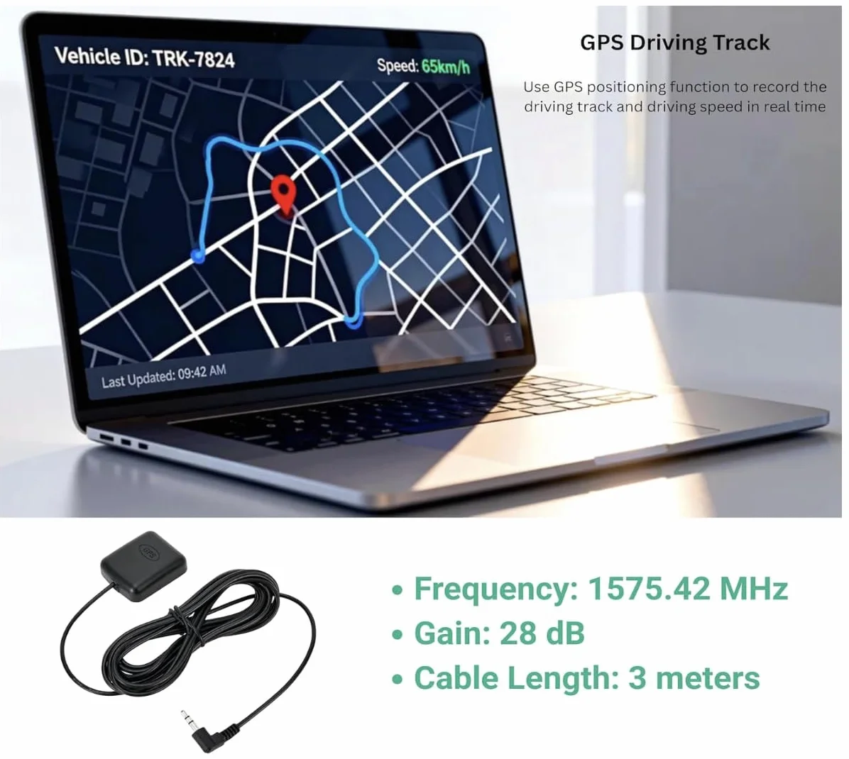 Antena Samochodowa GPS Aktywna 3 Metry | Złącze RG174 3,5mm 3Pin Antena GPS z podstawą magnetyczną do samochodowego systemu nawigacji GPS | 28dB