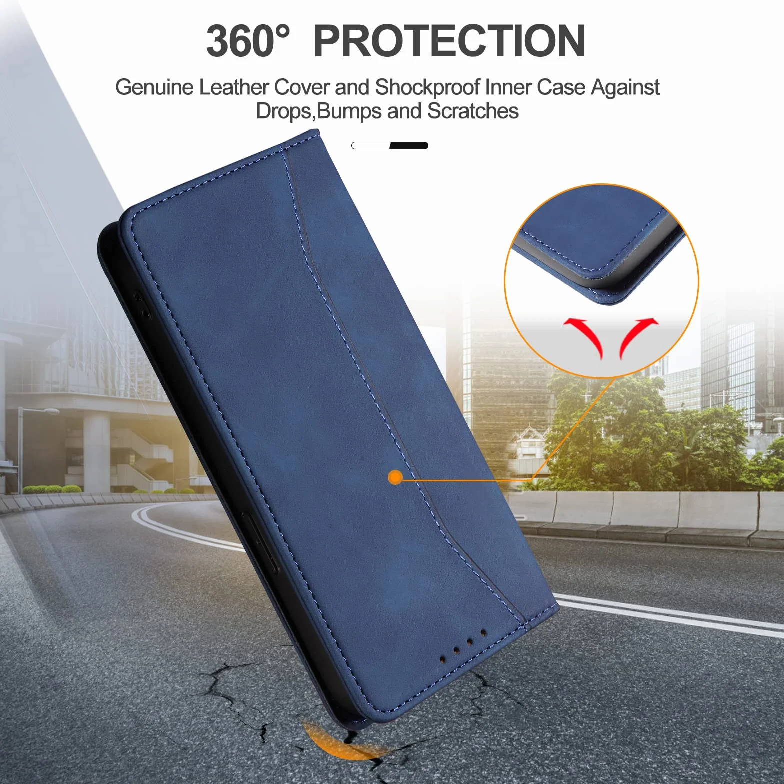 etui na Samsung Galaxy A31, premium etui typu flip case z PU skóry, klappbare sztywna osłona z [przegrodami na karty], etui portfelowe na Samsung A31 (Niebieski)