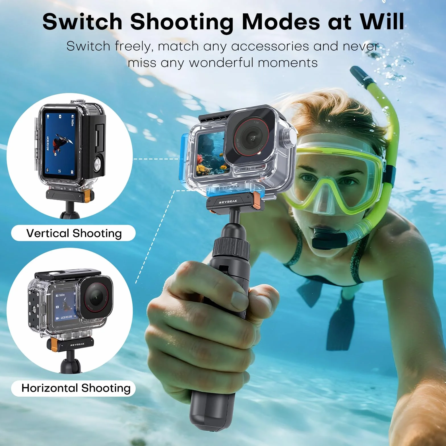 REYGEAK Wodoszczelna obudowa do DJI Osmo Action 5 Pro/Action4/3, 40 m, pokrowiec ochronny do nurkowania