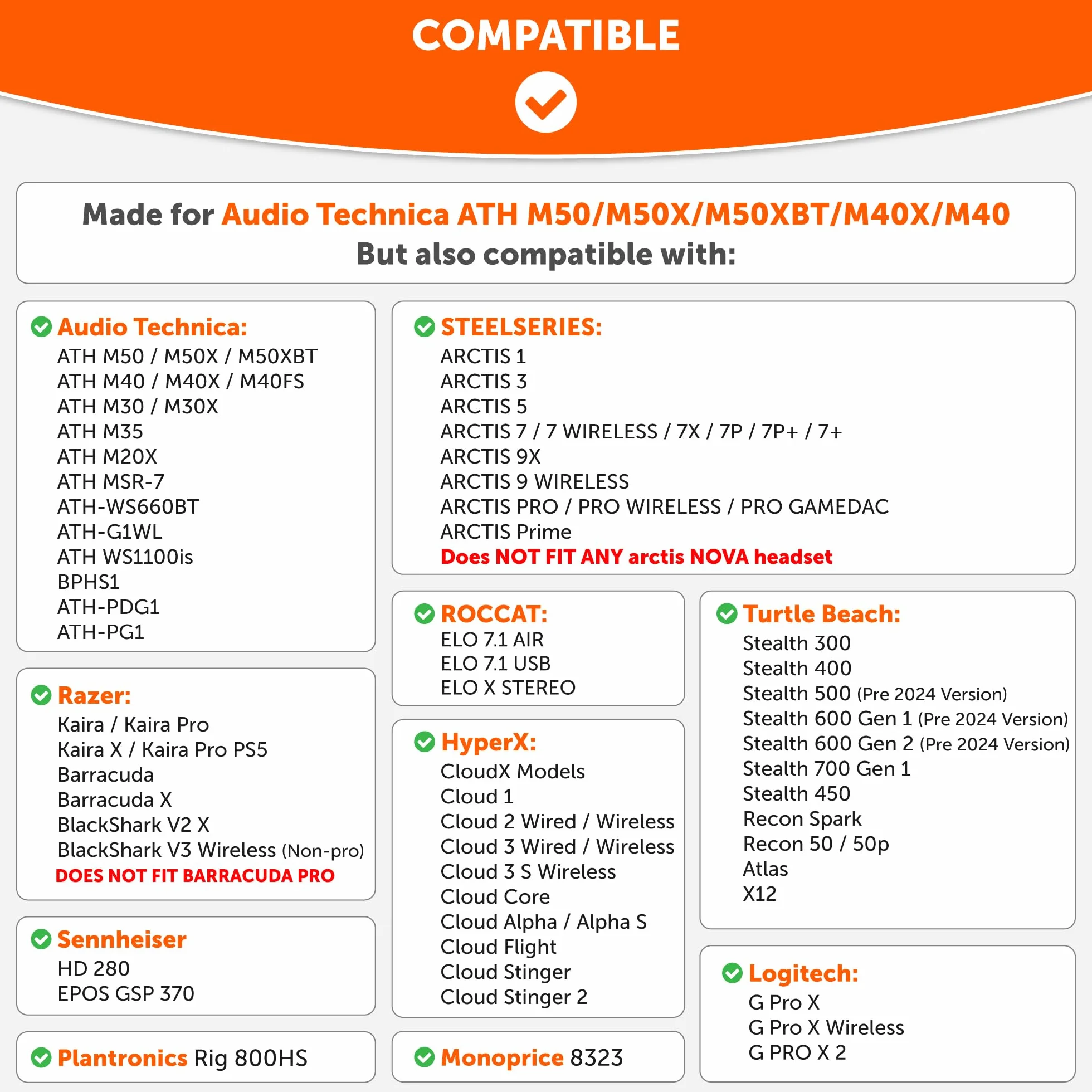 WC FreeZe Hybrid Fabric Cooling Gel Replacement Earpads for ATH M50X - kompatybilne z ATH M40X / M50XBT / HyperX Cloud 1 i 2 / SteelSeries Arctis 3/5 / 7 / 9X & Pro/Stealth 600 i innymi (czarne)