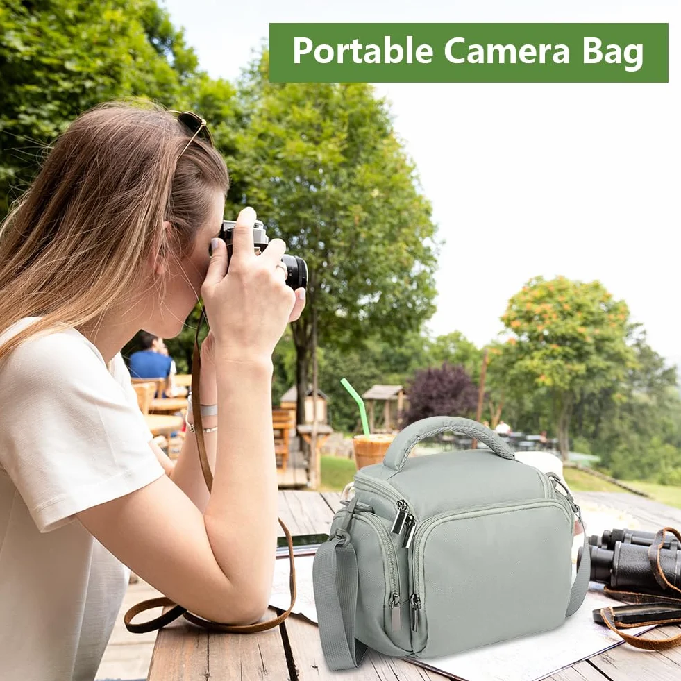 Ainiv Torba na Aparat Cyfrowy, Wodoodporne, Odporne na Wstrząsy Etui na Aparat Refleksyjny, Regulowany Pasek, Przenośna Pojedyncza Torba na Ramię Kompatybilna z Canon, Sony, Nikon, Szary, Swobodny