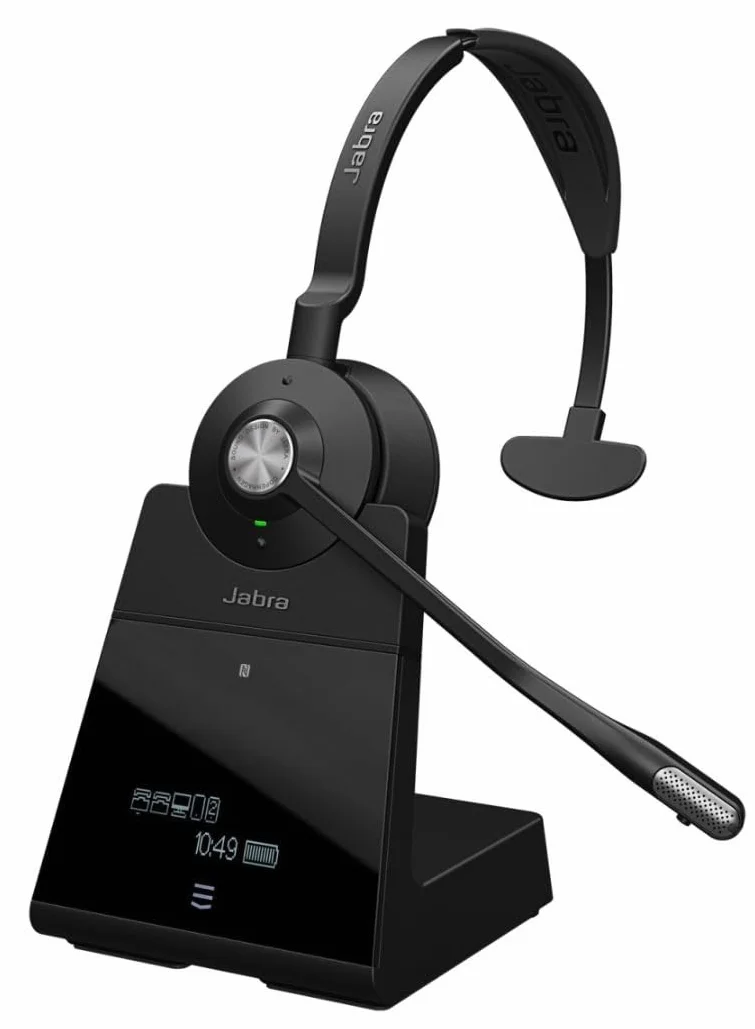 Engage 75 SE zestaw słuchawkowy mono z padem, podstawą, zasilaczem, kablem USB-C na USB-A, kablem biurkowym, przewodnikiem szybkiego uruchomienia, i ostrzeżeniem (liśćmi bezpieczeństwa)