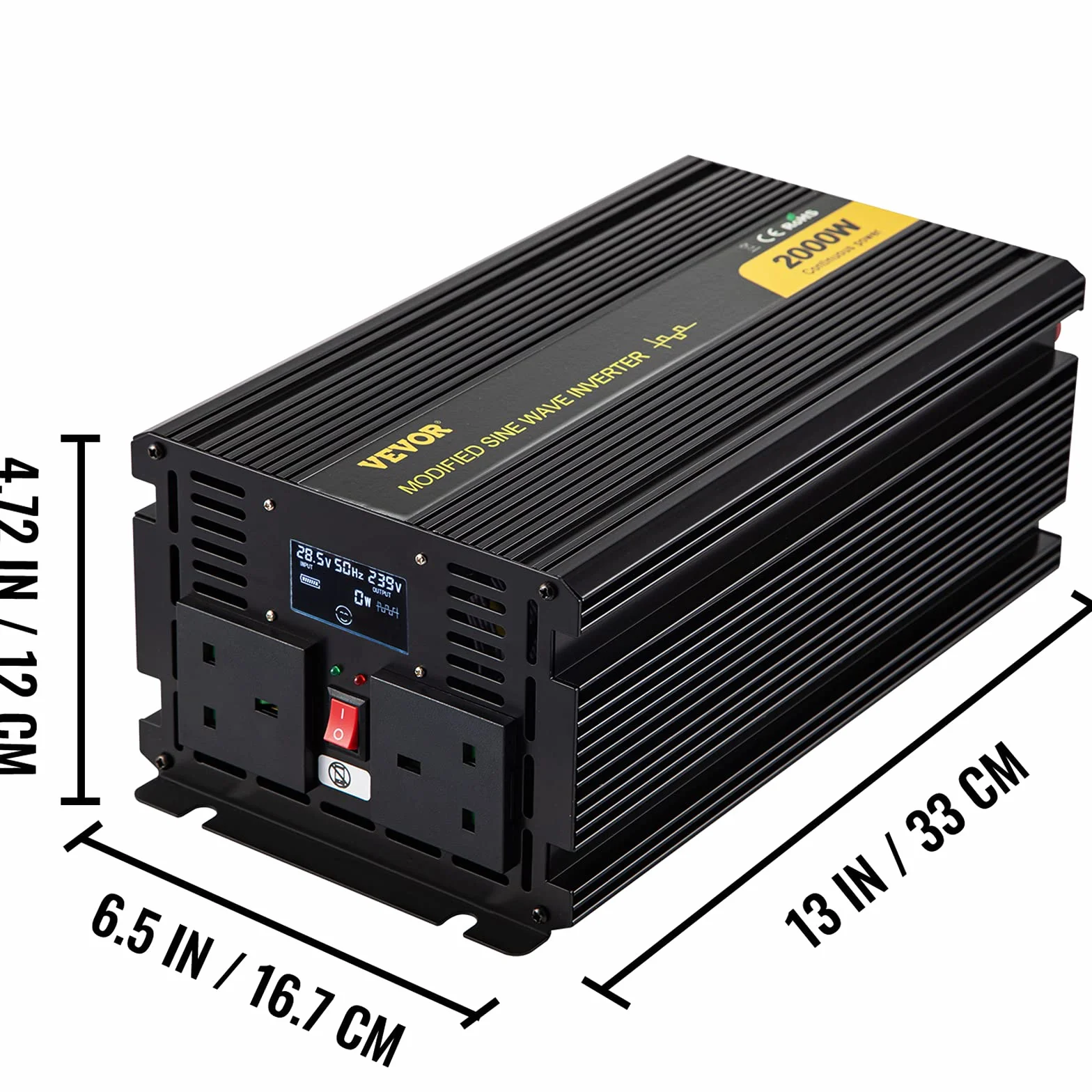 VEVOR Przetwornica fali sinusoidalnej o modyfikowanym napięciu z 24 V DC na 240 V AC Transformator ze zmianą mocy 2000 W na 4000 W, falownik ze zmienioną falą z wyświetlaczem LCD, pilot LCD