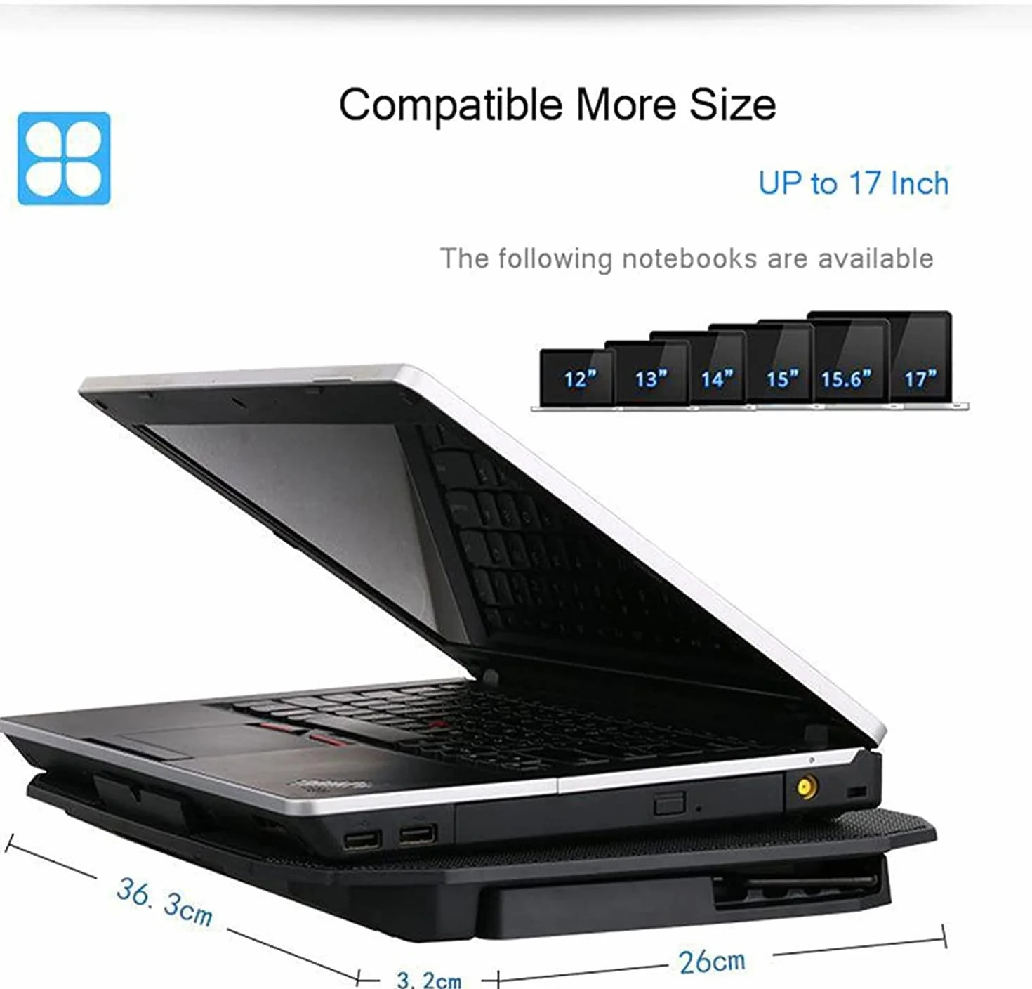 Chłodziarka do Laptopa Przenośny Podstawka Chłodząca Do Laptopa 2 Porty USB I Dwa Wentylatory Chłodzące Z Regulacją Prędkości Stojak Na Laptopa Na 12-15,6 Cala Stojak na Wentylator do Laptopa