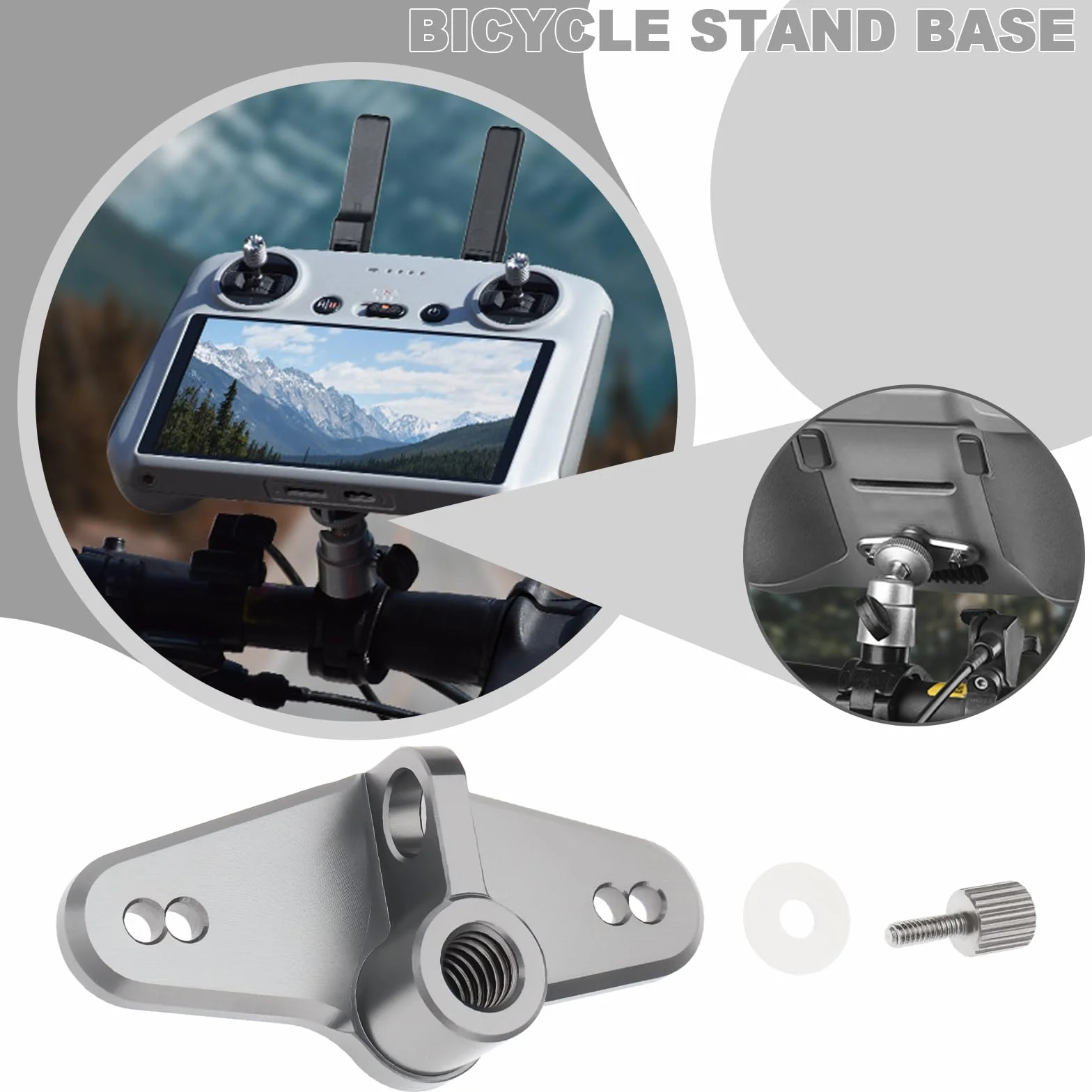 SG Store Adapter do montażu rowerowego, pilot zdalnego sterowania, kompatybilny z DJI Air 3 Mini 4 Pro Mini 3 Mini 3 Pro 1/4 z akcesoriami, srebrny