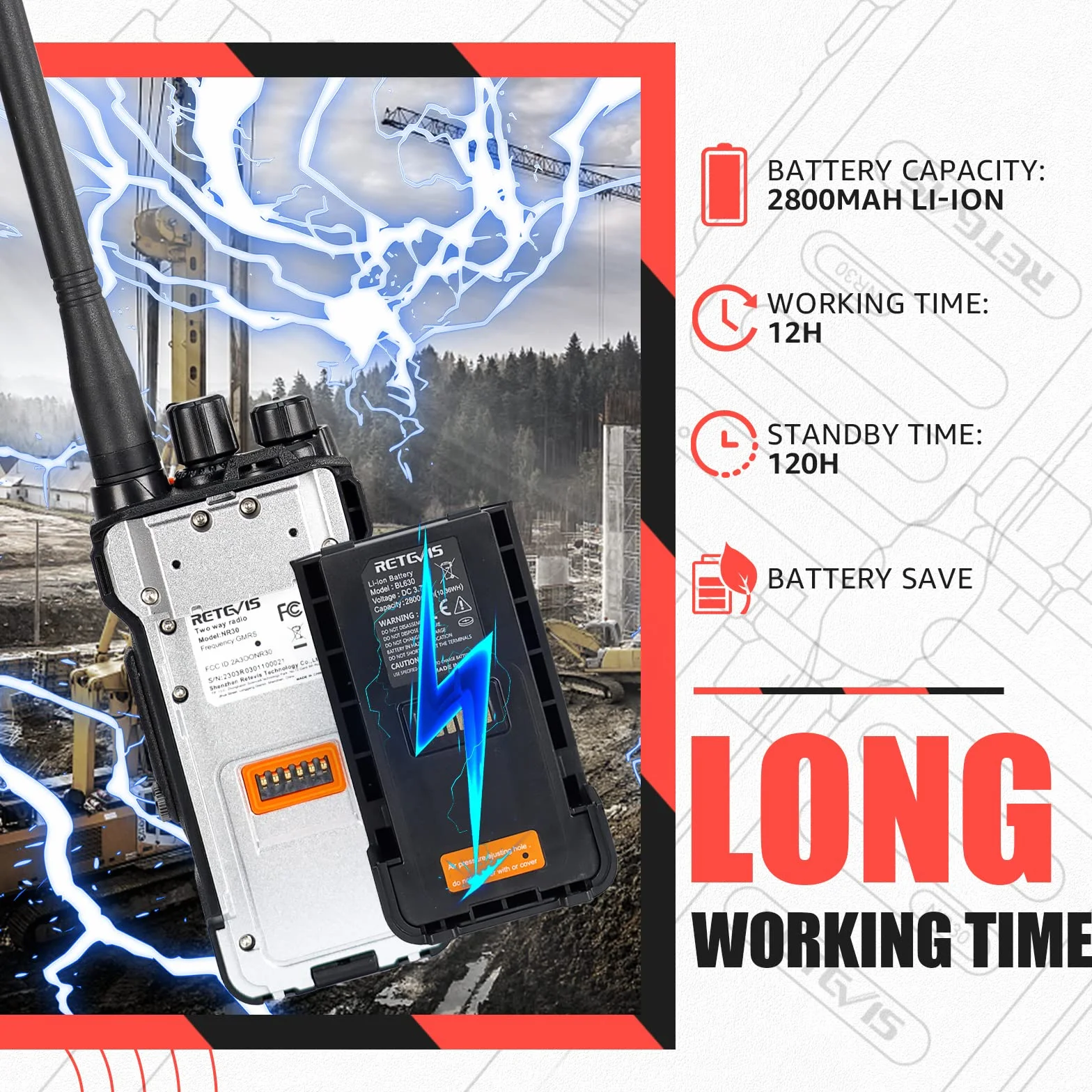 Retvis NR630 Walkie Talkie dla Dorosłych, Długi Zasięg, IP67 Waterproof 2 -Way Radio, Anulowanie Szumów, Połączenie Grupowe, 2800 mAh Walkie Talkie na Plac Budowy, Wykonawca (czarny, 3PC)