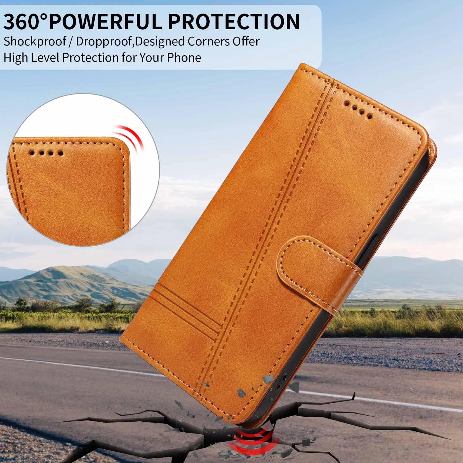Etui z klapką do Samsung Galaxy S25 Ultra/S25 Plus/S25, skórzane etui portfelowe na telefon z stojakiem na karty, etui foliowe, odporne na wstrząsy, z tworzywa TPU wewnątrz, żółte, S25plus
