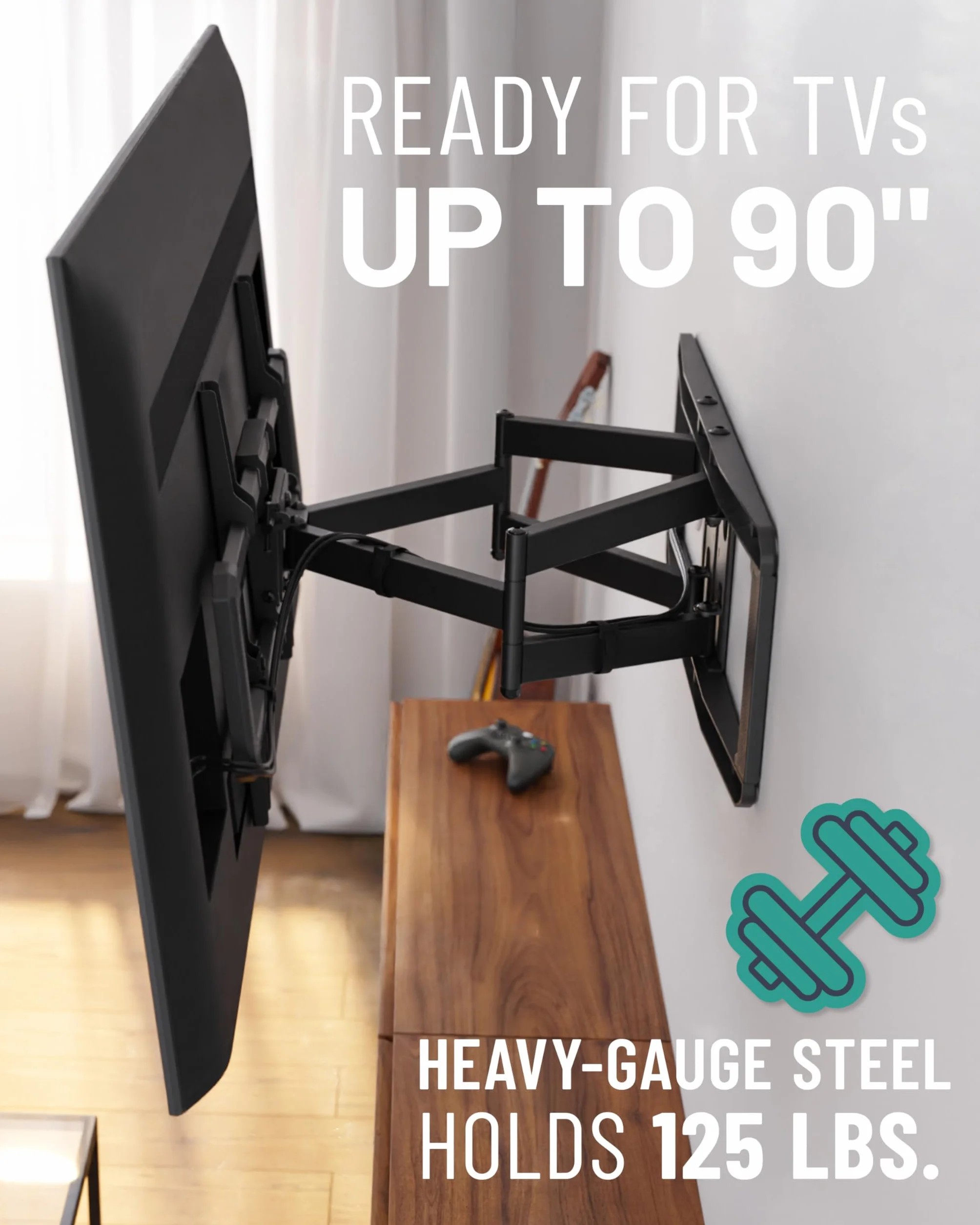 ECHOGEAR Uchwyt ścienny do telewizorów o przekątnej ekranu 42"-86" – łatwy montaż na 16", 18" lub 24" i posiada gładkie elementy, obracanie, pochylenie – EGLF2