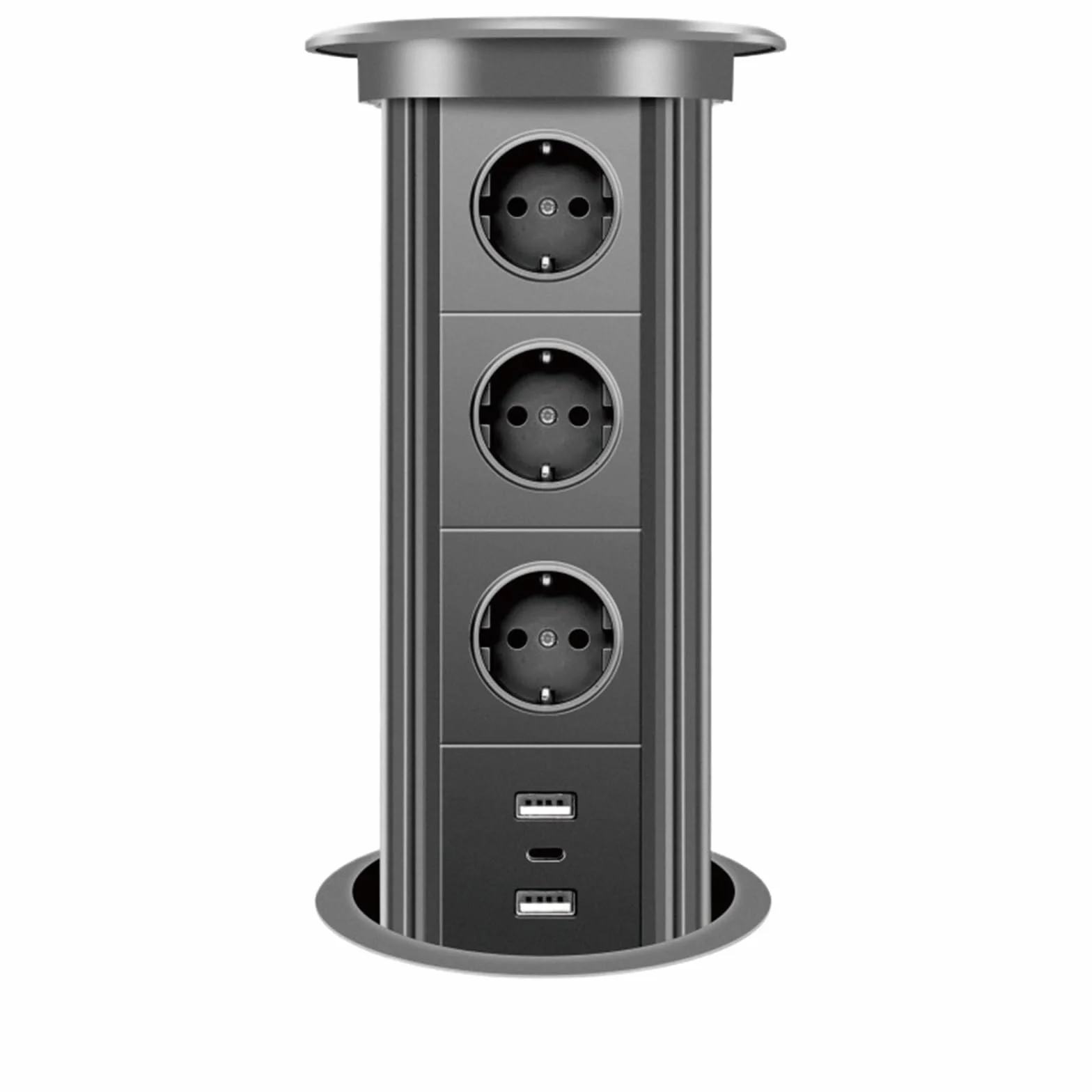 Wyskakujące gniazdo, Automatyczna Ładowarka Bezprzewodowa Z Gniazdem Na Baterię I Ładowarką Wysuwaną Biurko, Do Blatu, Głośnikiem Bluetooth USB Typu C do blatów kuchennych(Gray,3outlets+USBA-C)