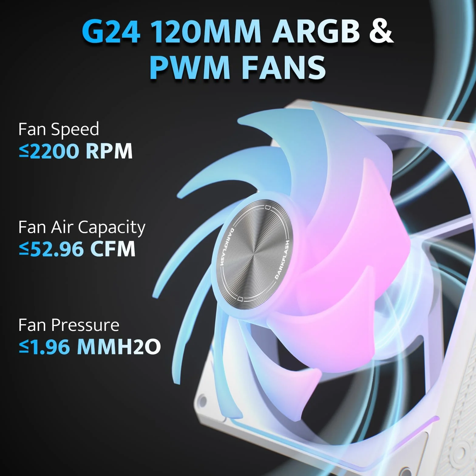 darkFlash G24 Magnetyczne wentylatory ARGB PC 120 mm, 3 sztuki, instalacja bez narzędzi, chłodzenie do 2200 obr./min, 4-pinowe PWM, synchronizacja z oprogramowaniem RGB płyty głównej (białe)