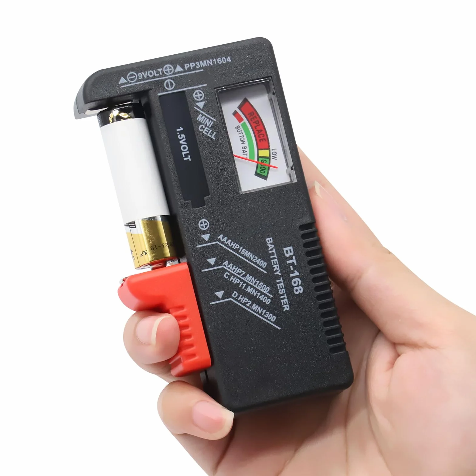 Tester baterii do wszystkich akumulatorów AA, AAA, D, C, 9 V, 1,5 V ogniwa guzikowe