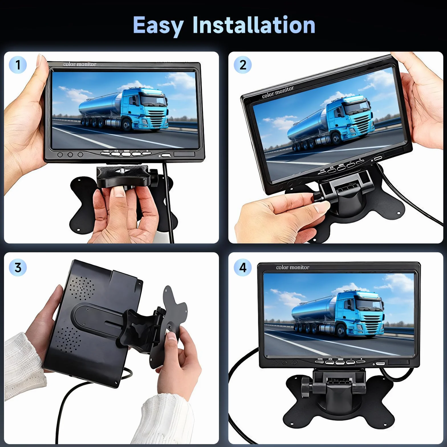 Kamera tylna ciężarówka-Podofo wodoodporna kamera cofania do samochodu 7 cali monitor TFT LCD + 2 x kamera cofania IR LED Night Vision dla ciężarówek z autobusem RV