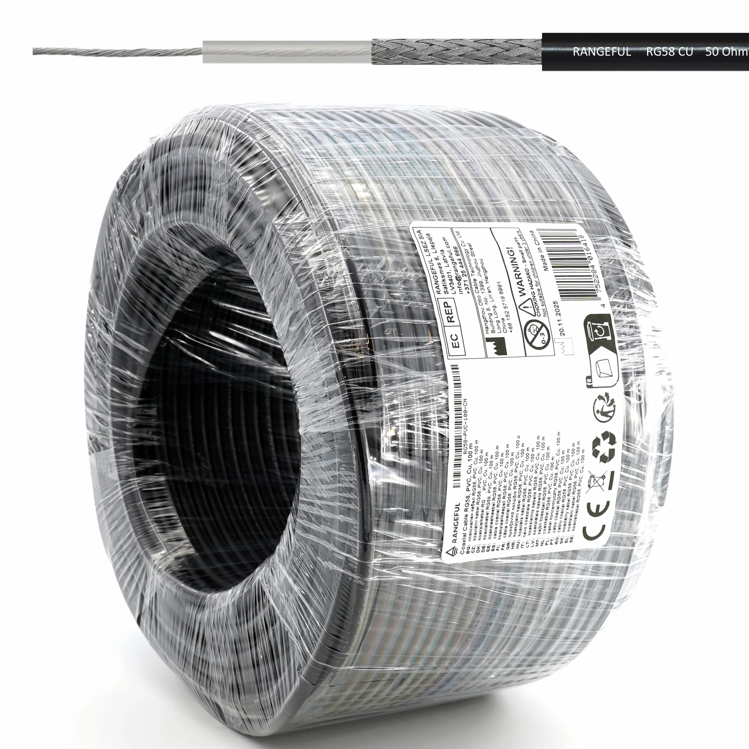 RG58 CU 100m Kabel koncentryczny RF 50ohm — RG58CU kompatybilny ze SMA BNC TNC PL259 typu N — do WiFi VHF UHF CB HAM Radio Router Antena 4G 5G 6G
