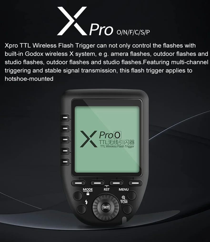 Godox Xpro-F TTL 2.4G Wireless High Speed Sync 1/8000s X System HSS Flash Trigger Manual Function Large Dot Matrix LCD 5 Dedykowane przyciski grupowe, 11 niestandardowych funkcji do kamer Fuji
