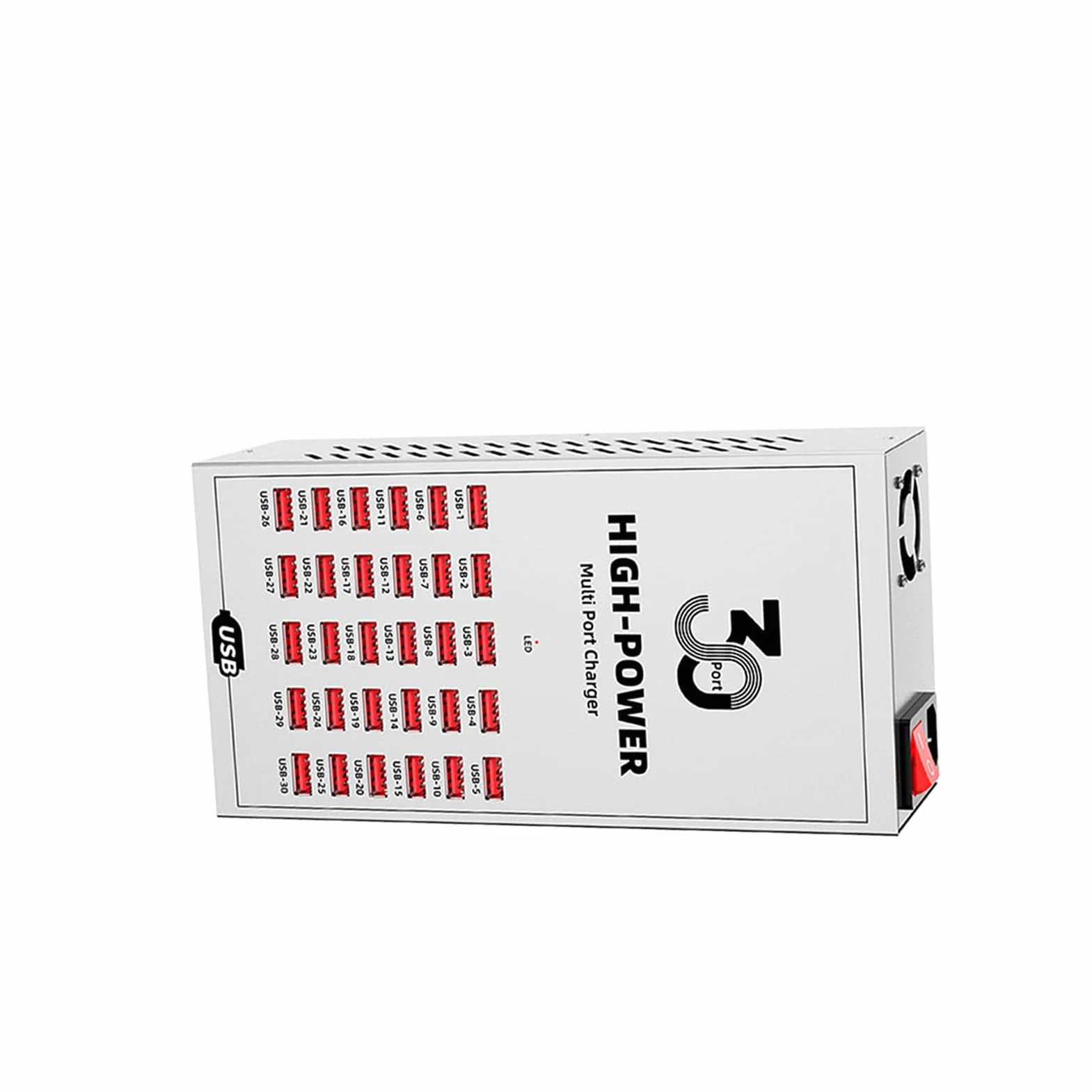 Fabater Stacja ładująca USB z 30 Portami, Szybkie ładowanie, do Wielu urządzeń, Metalowa Obudowa, Inteligentna Dystrybucja dla Domu, Biura, Szkoły (Wtyczka UE 250 V)