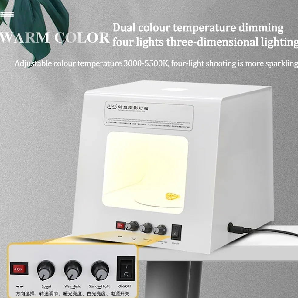Miniaturowy Studyjny Light Box, ściemnialny Obrotowy Namiot Do Robienia Zdjęć Biżuterii 360°, Elektryczny Obrotowy ściemnialny Zestaw Do Fotografii Z Regulowaną, One Color, TB20