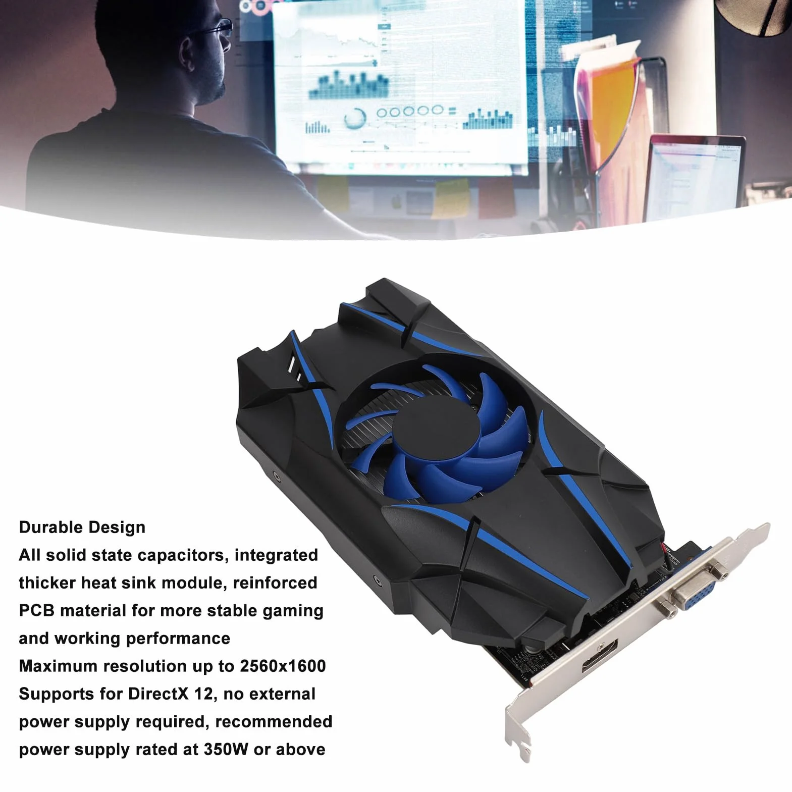 Bewinner Karta Graficzna GT1030 2GD5 |2 GB Pamięci GDDR5, Taktowanie Rdzenia 6008 MHz, PCIe 2.0 X16 z HDMI/VGA, Chłodzenie Wentylatorem do Gier i Pracy na Komputerze