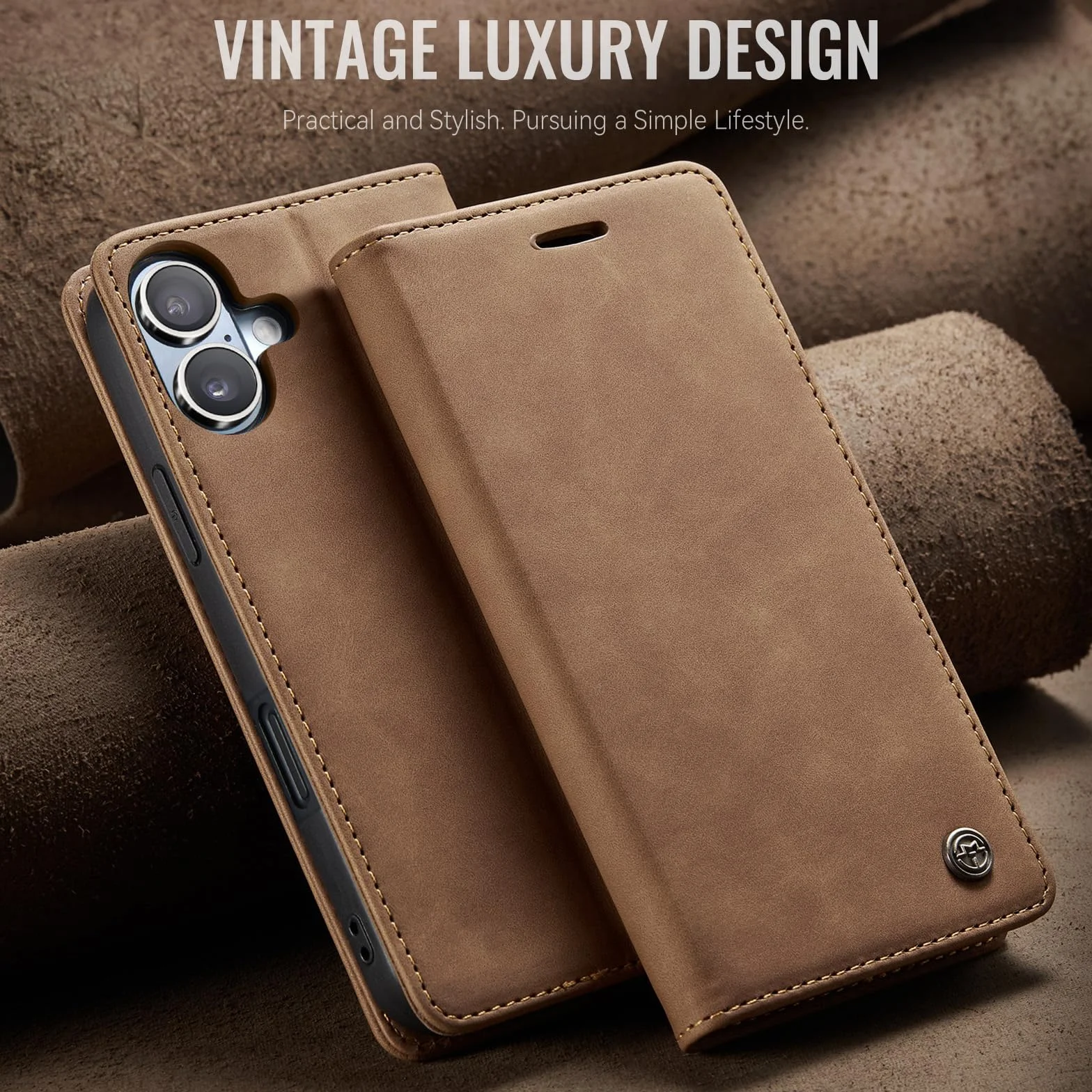 Etui do iPhone 17 5G Premium Klapką Etui ze Skóry PU,Portfel Przegródki na Karty Funkcja Stojaka Magnetyczne Wstrząsy iPhone 17,Brązowy