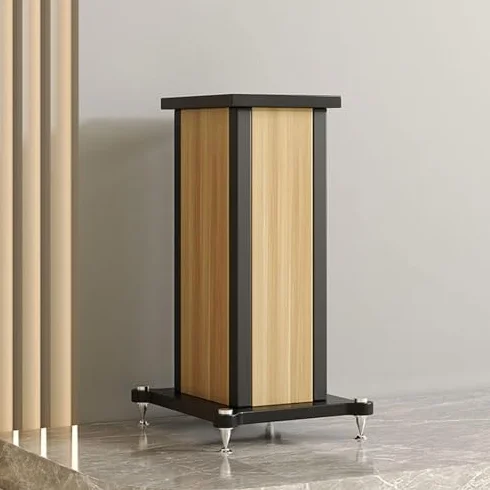Para uniwersalnych stojaków na głośniki – solidne uchwyty audio do dźwięku przestrzennego, kina domowego, wypełniona piaskiem, wykończenie orzechowe (28 x 22 cm x 60 cm)