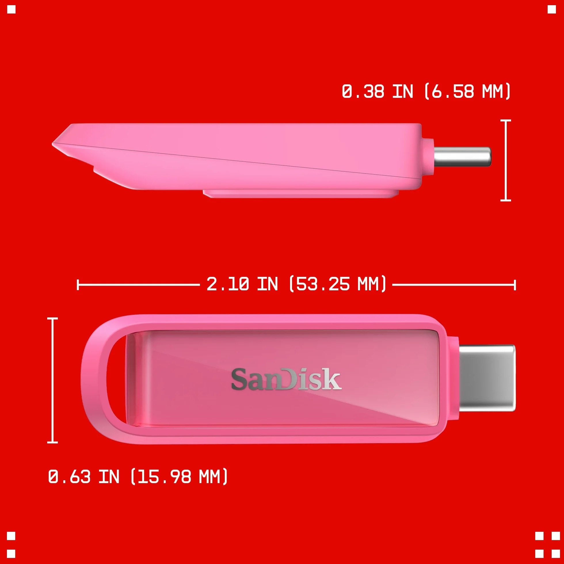 SanDisk Phone Drive z USB Type-C 1 TB (do telefonu, do smartfonów, tabletów i komputerów, prędkością 150 MB/s, Wykonuj automatyczne kopie, Dzięki odzyskiwaniu) - Seastar Pink