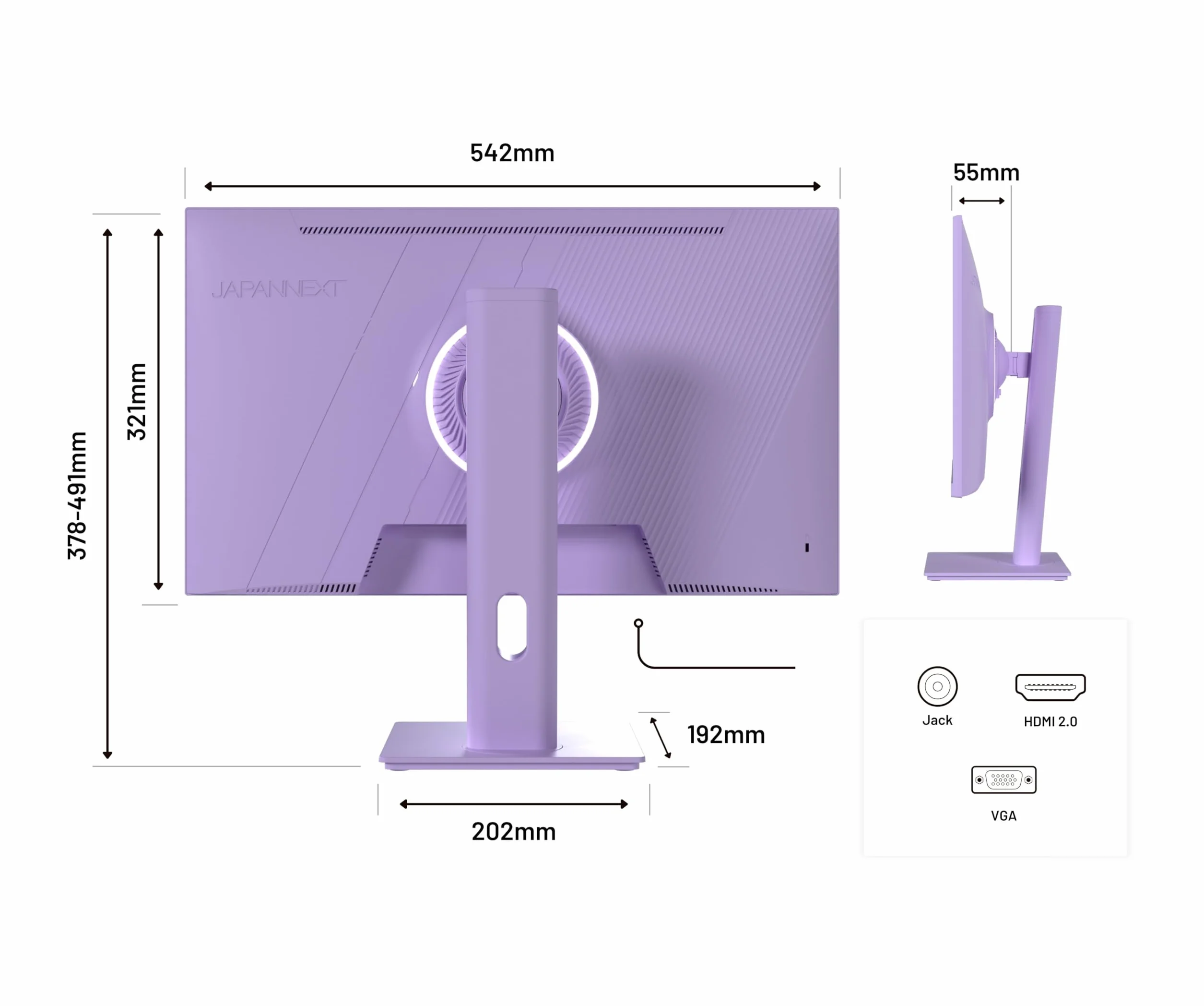 JAPANNEXT monitor gamingowy 23,8" IPS 120 Hz 0,5 ms fiolet | Full HD (1920 x 1080) 120 Hz 0,5 ms pastelowy niebieski | regulacja wysokości i nachylenia (HSP) | JN-IPS238G120F-HSP-PP