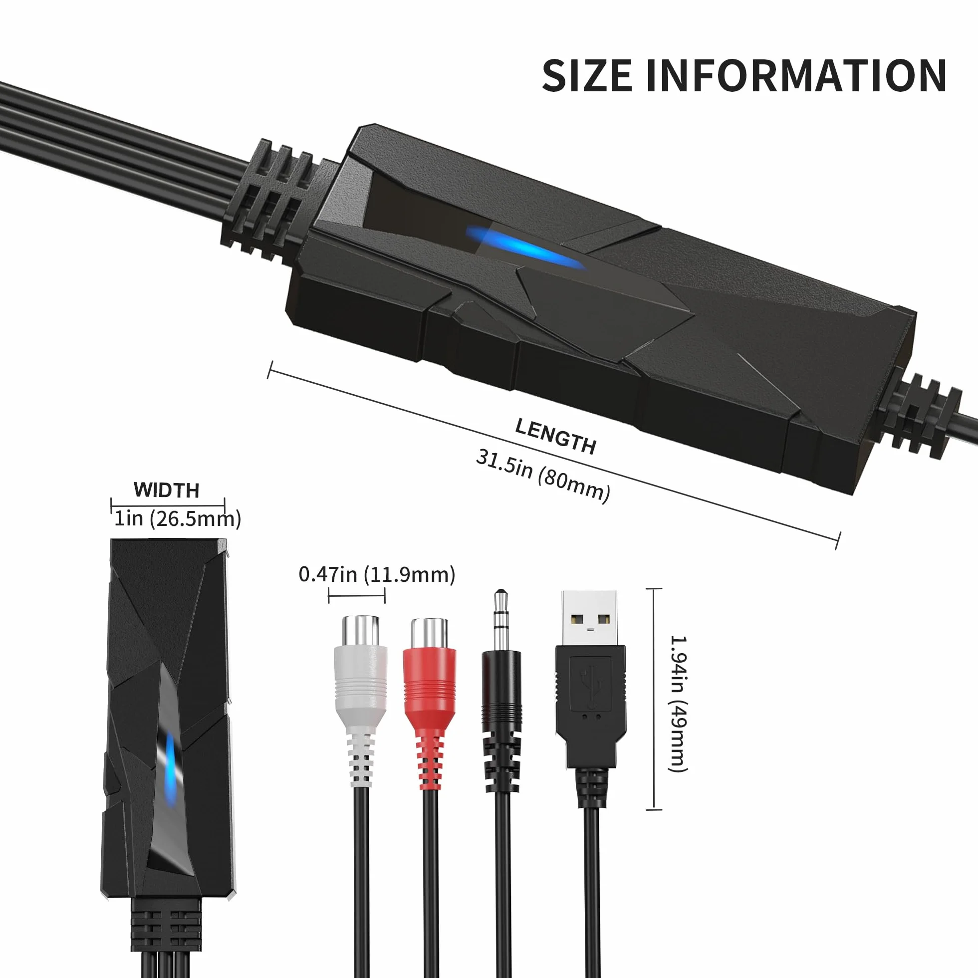DigitalLife USB 2.0 Audio Grabber z Wejściem 3,5 mm oraz R/L Stereo – Digitalizator Audio do Winyli i Kaset, Kompatybilny z Windows/macOS