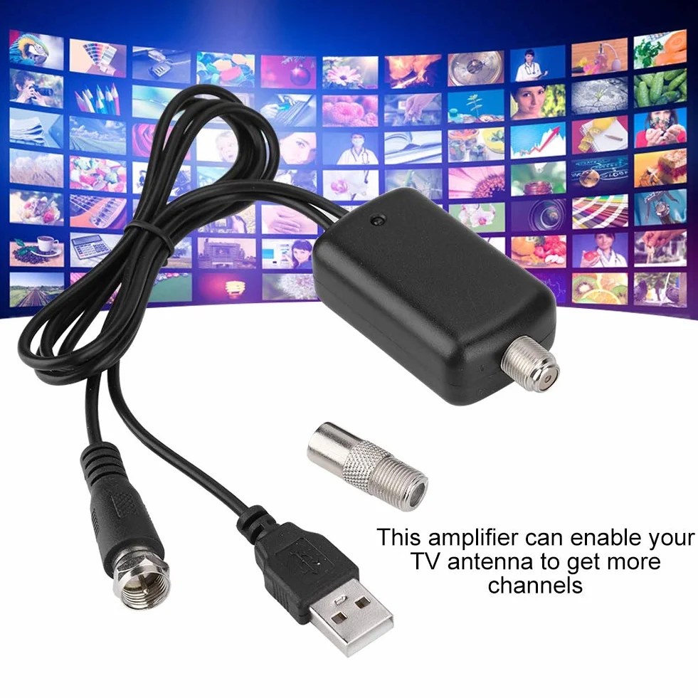 Queen.Y Wzmacniacz anteny telewizyjnej 25 dB HDTV cyfrowy wzmacniacz do wnętrz, USB TV High Gain Channel Boost do wolnych kanałów lokalnych 4K HD 1080P UKW UHF