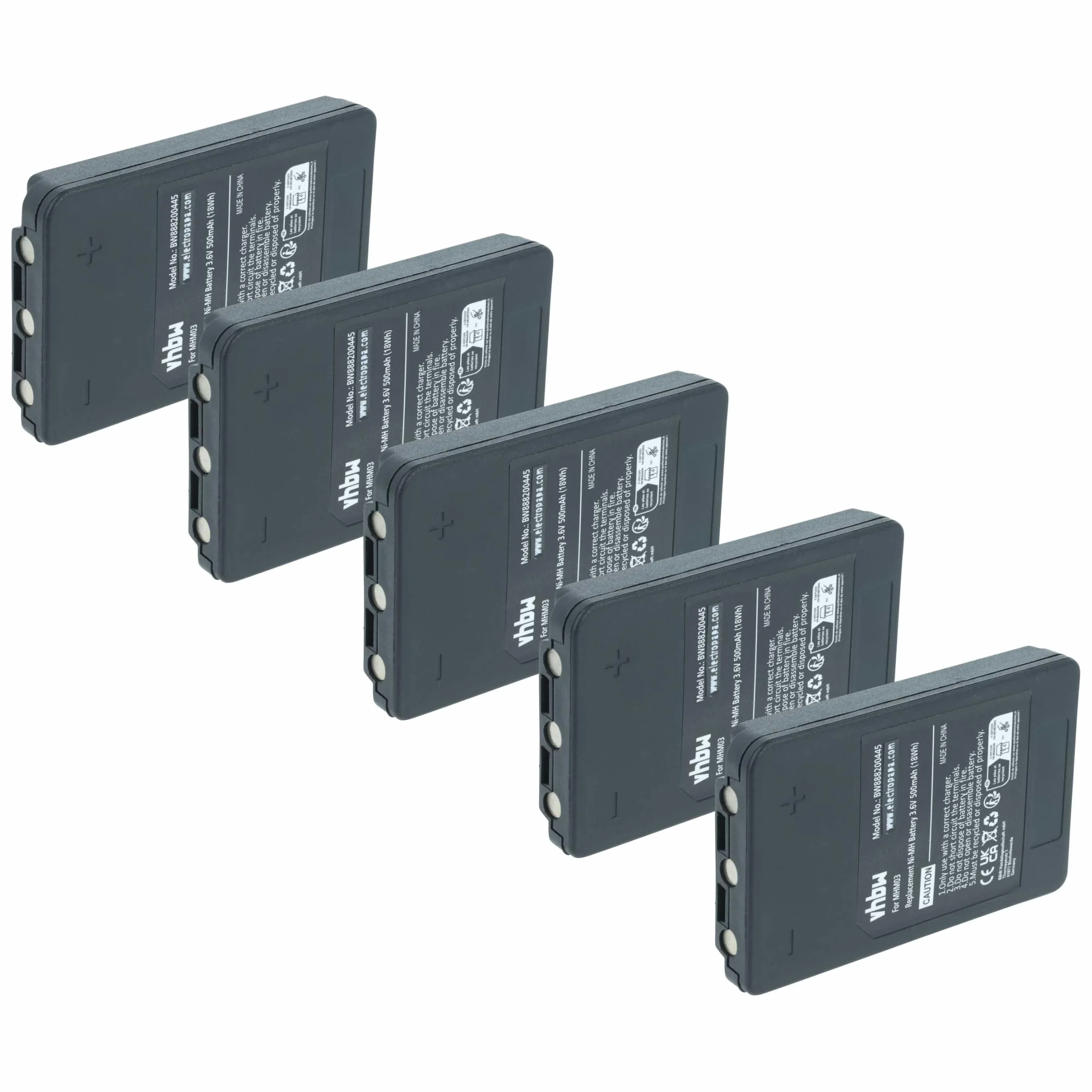 vhbw 5 x akumulator zamienny do Autec MHM03, LPM01LI, LPM01, R0BATT00E10A0 do przemysłowego pilota zdalnego sterowania (500 mAh, 3,6 V, NiMH) - czarny