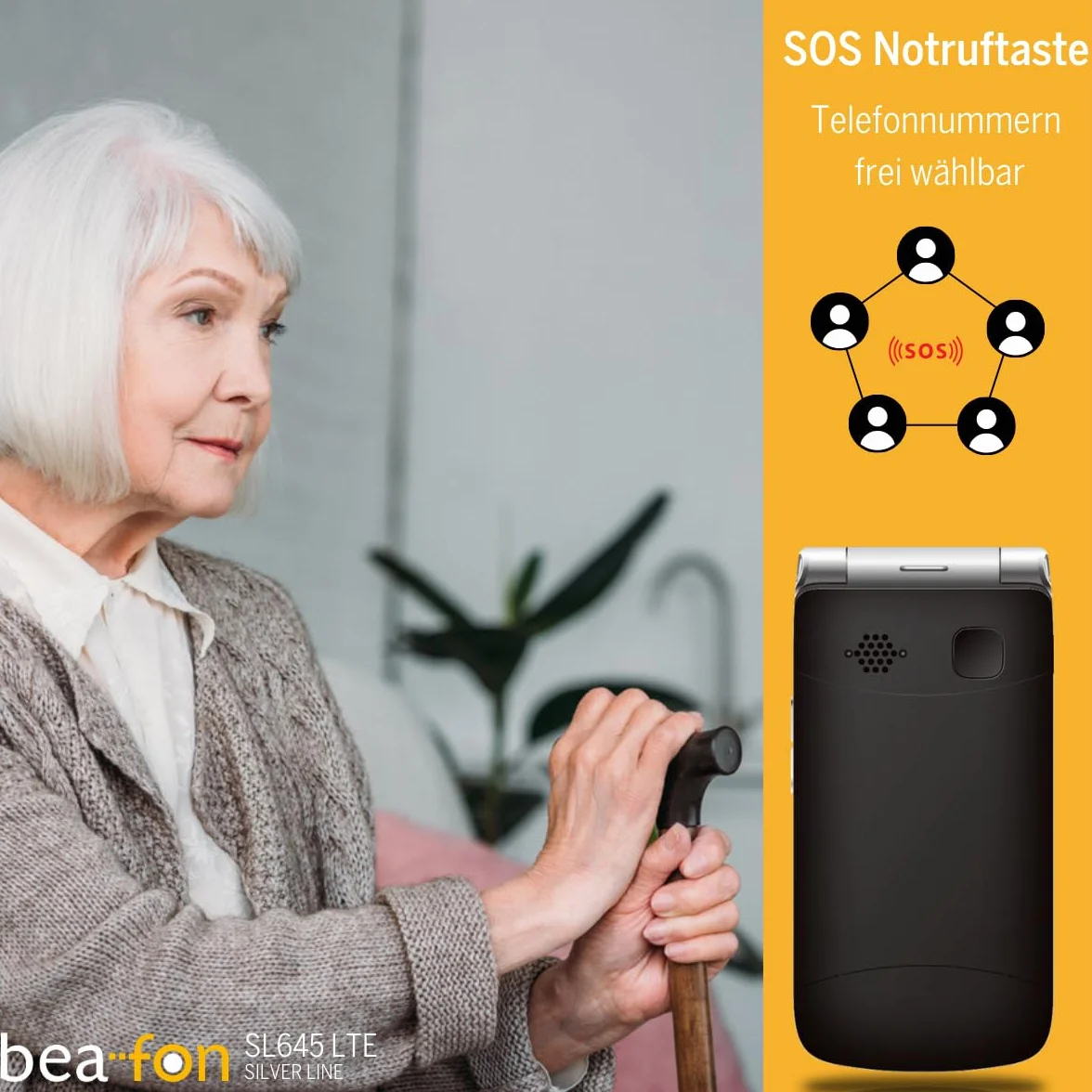 Beafon, SL645, LTE 4G, Silverline, telefon komórkowy dla seniorów, przycisk alarmowy SOS, telefon komórkowy, składany, wewnętrzny wyświetlacz XXL 2,8" (7,11 cm)/ XXL kolorowy wyświetlacz zewnętrzny