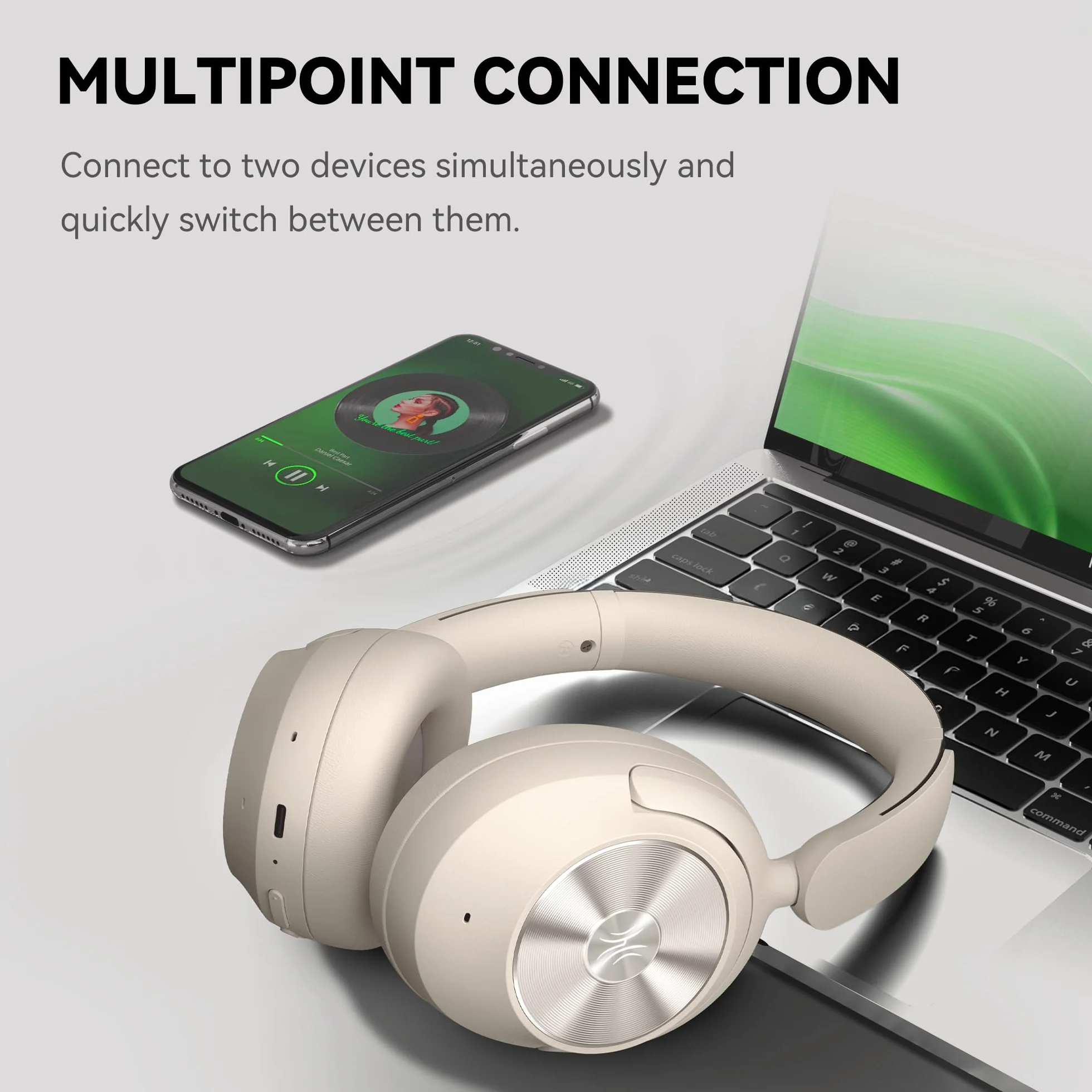 OneOdio Focus A6 Hybrydowe słuchawki z aktywną redukcją szumów, czas odtwarzania 75 godzin, LDAC Hi-Res Lossless Audio, Bluetooth 6.0, podwójny mikrofon ENC, przewodowe ANC przez USB-C, bezprzewodowe