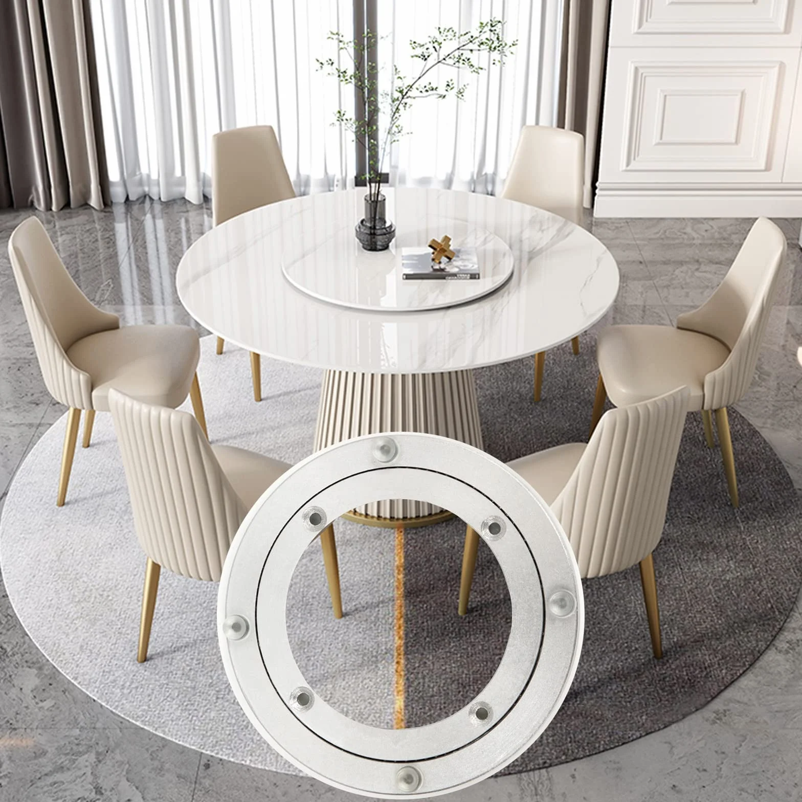Obrotowy talerz Lazy Susan, obrotowa podstawa z łożyskiem Lazy Susan, obrotowa podstawa o 360 stopni, obrotowy pierścień na stół jadalny, antypoślizgowa stopka, wytrzymały sprzęt